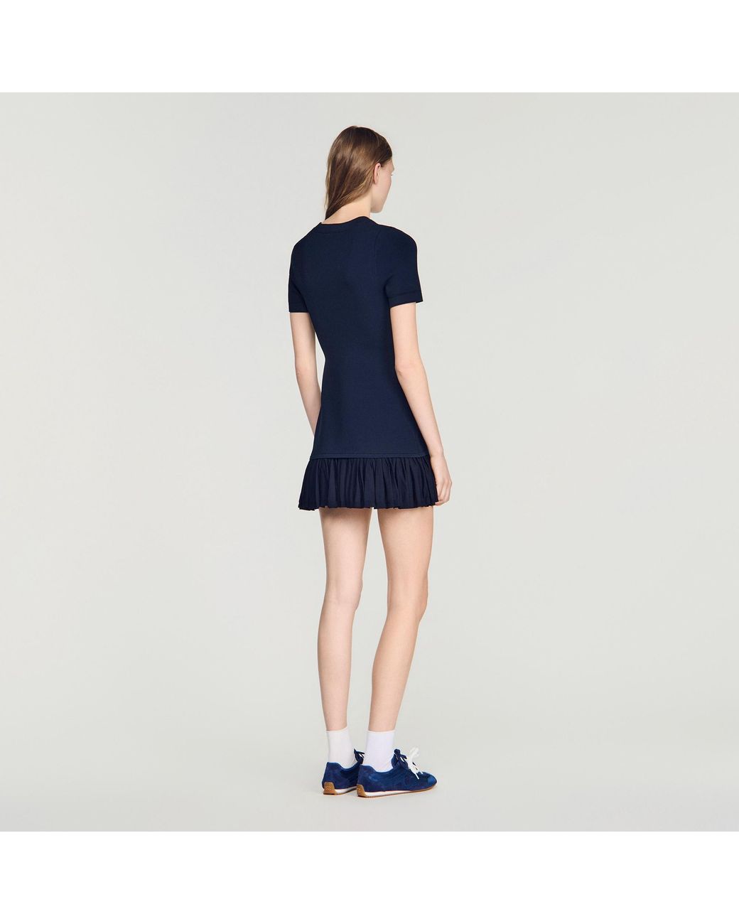 Sandro Blue Short Knit Dress With Ruffles