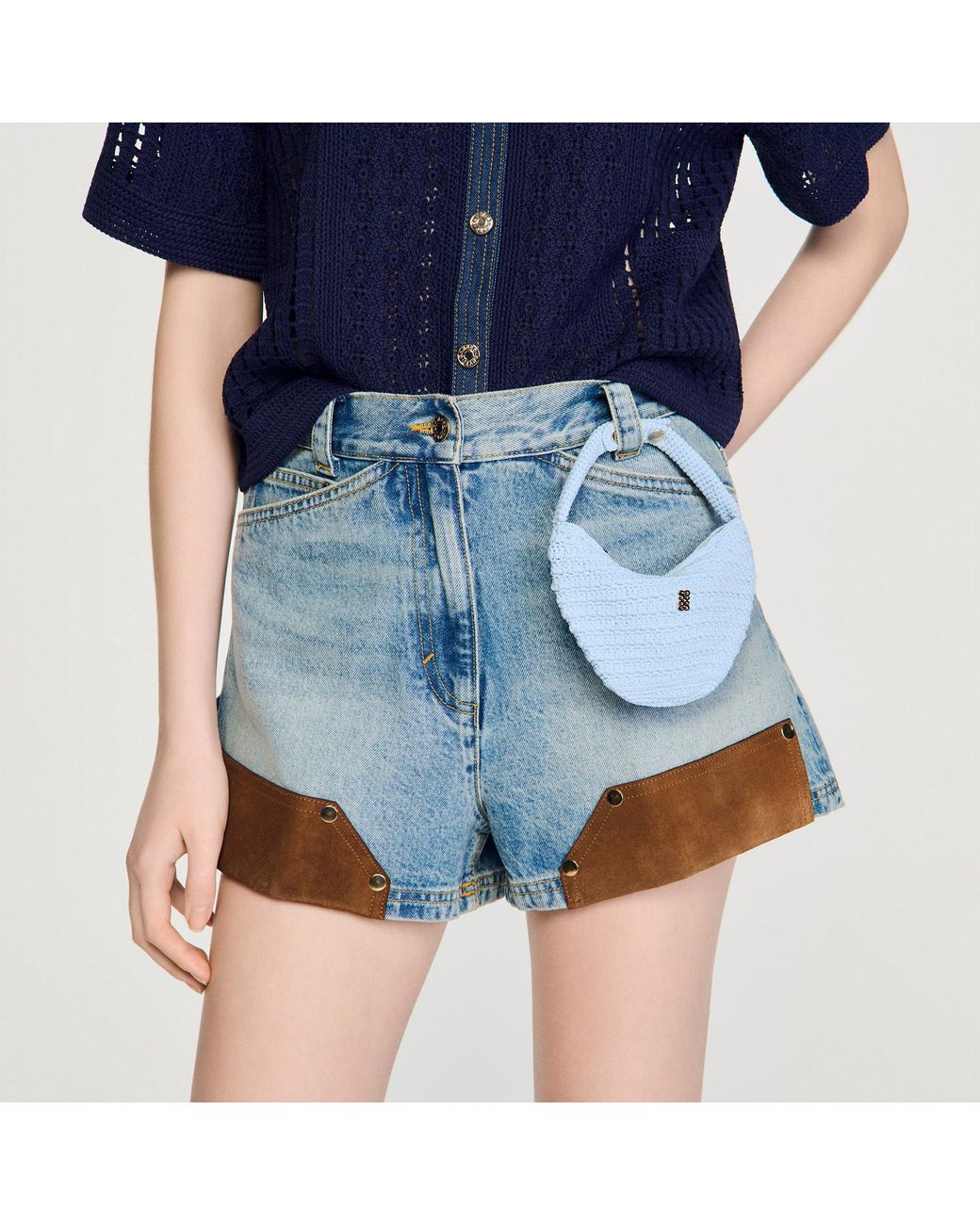 Sandro Blue Crochet Small Leather Goods