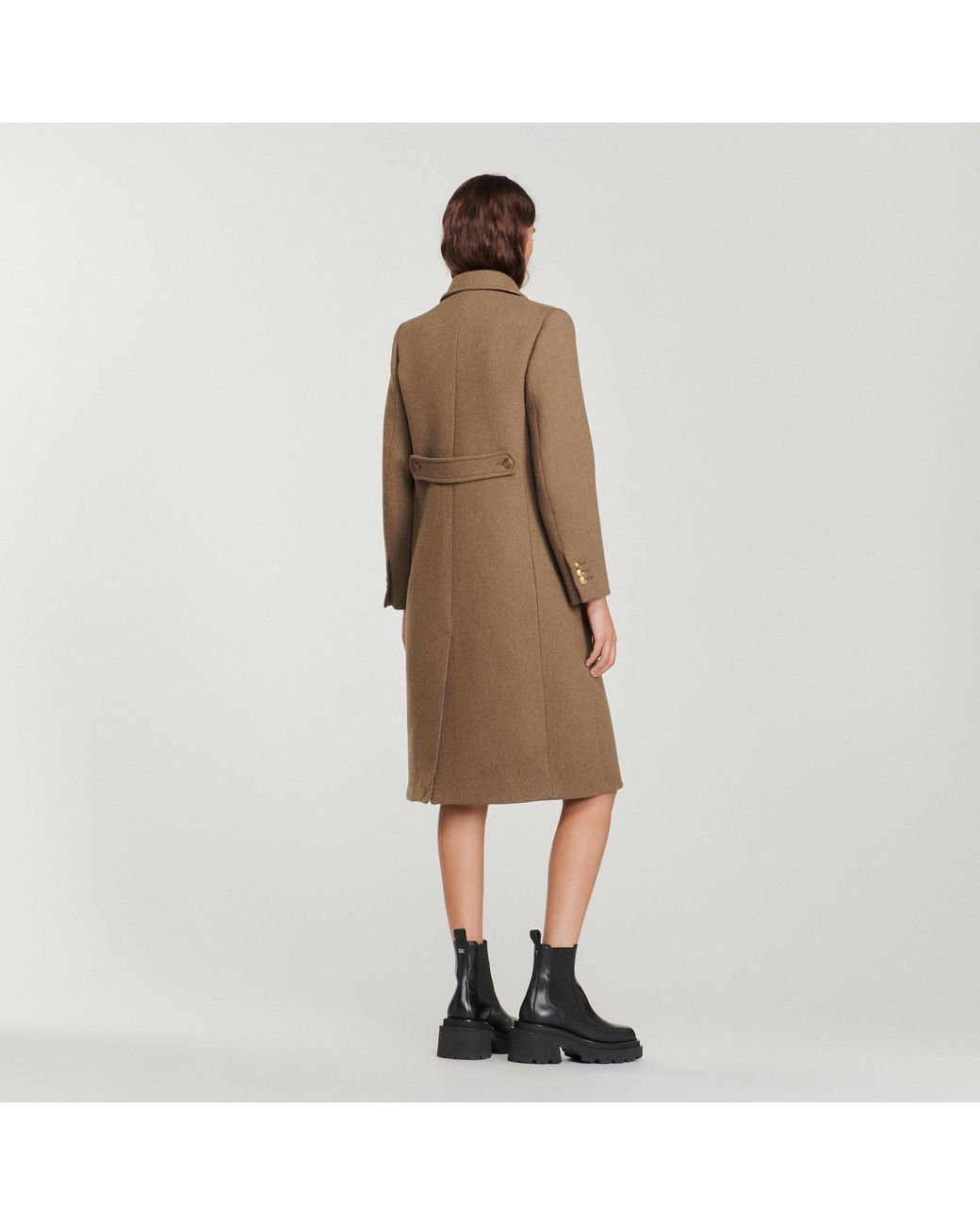 Sandro Wool Cloth Coat in Natural | Lyst UK