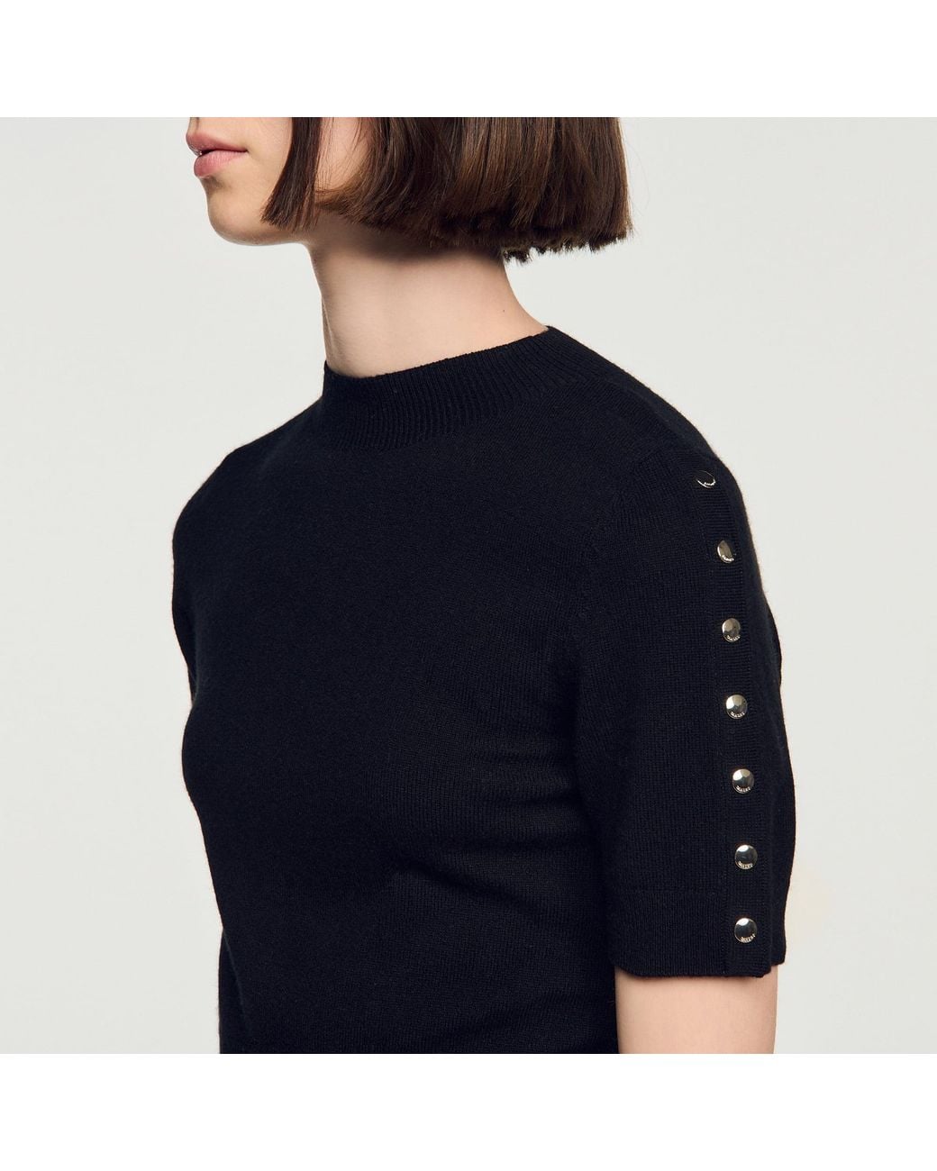 Sandro Blue Cropped Wool And Cashmere Sweater