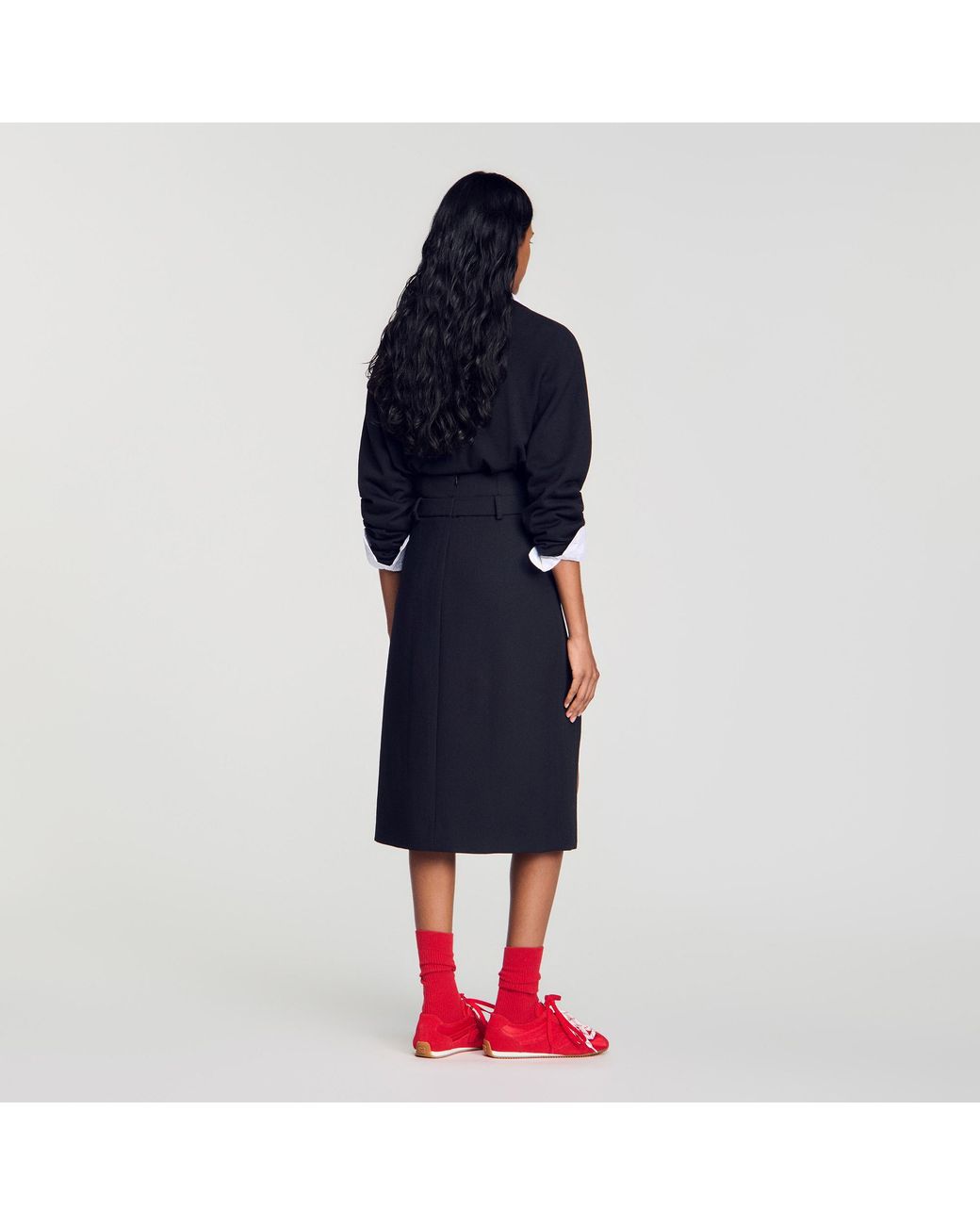 Sandro Blue Mid-Length Slit Wool Skirt