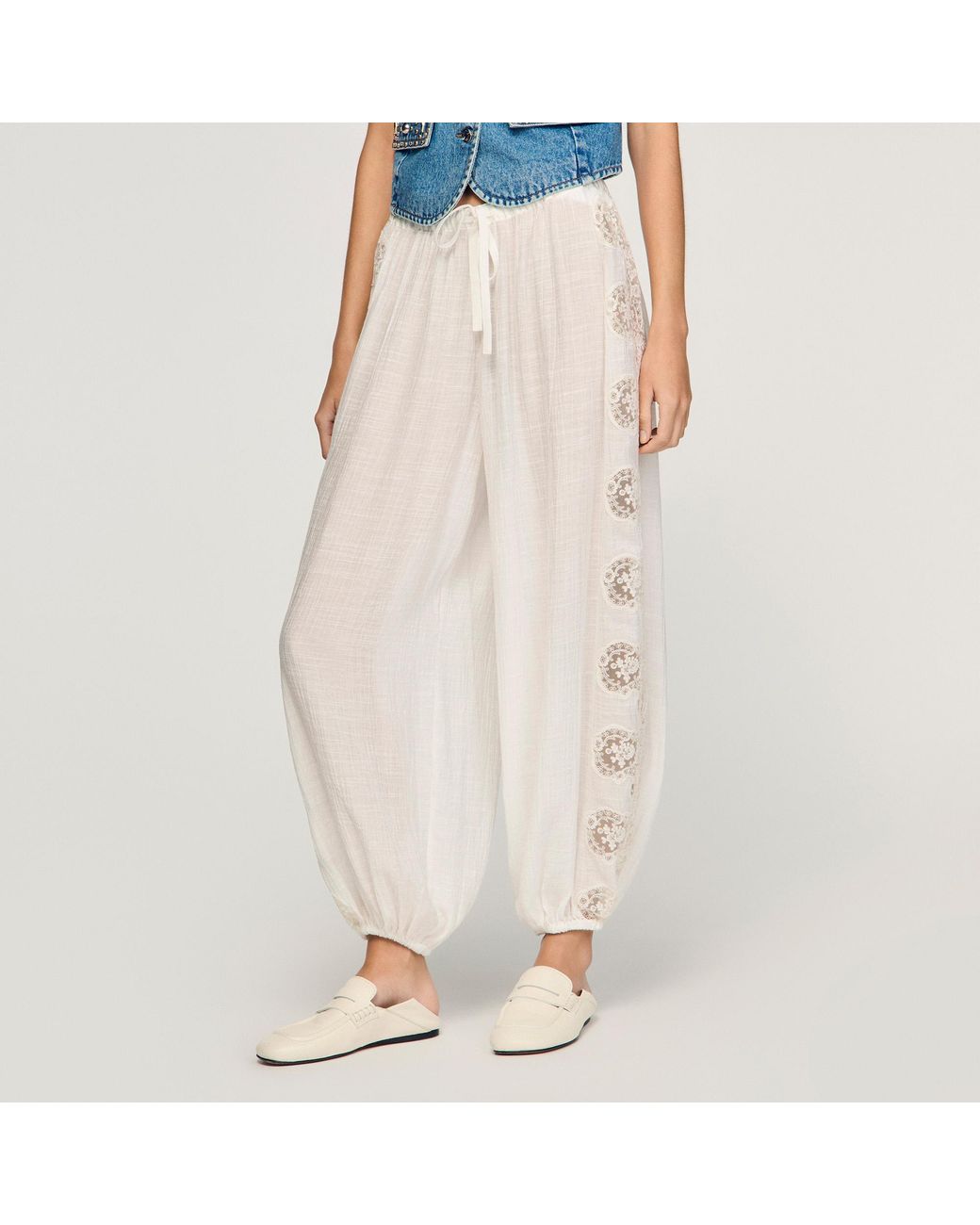 Sandro Blue Crinkled Wide-Leg Trousers