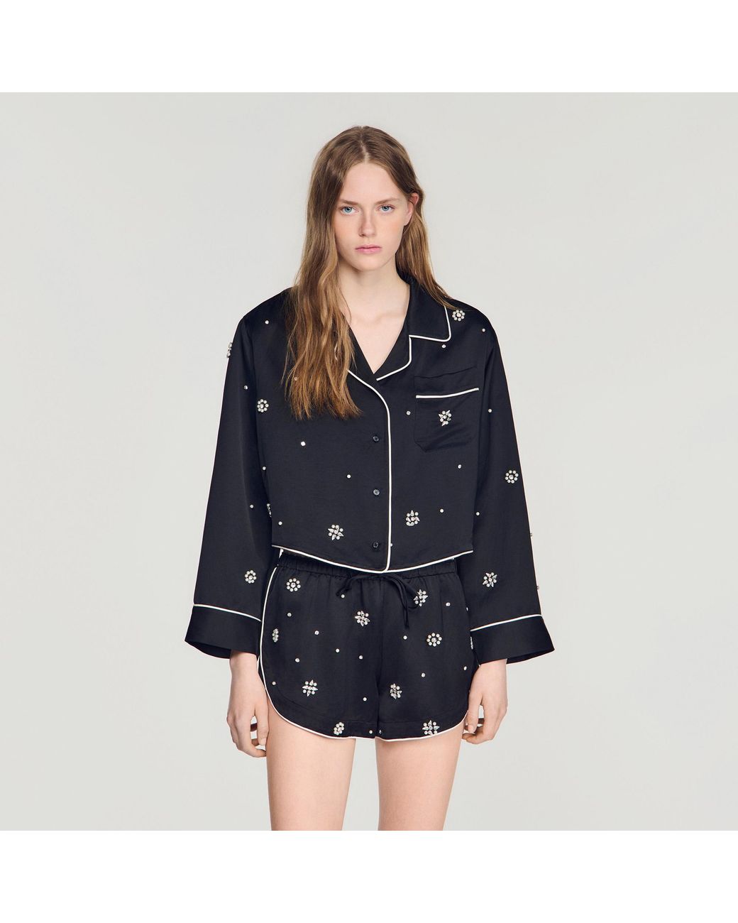Sandro Blue Beaded And Rhinestone Shorts