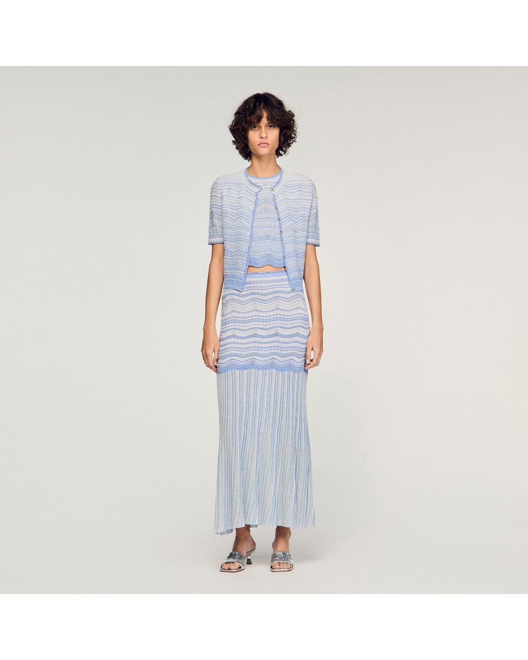 Sandro Blue Long Fancy Knit Skirt