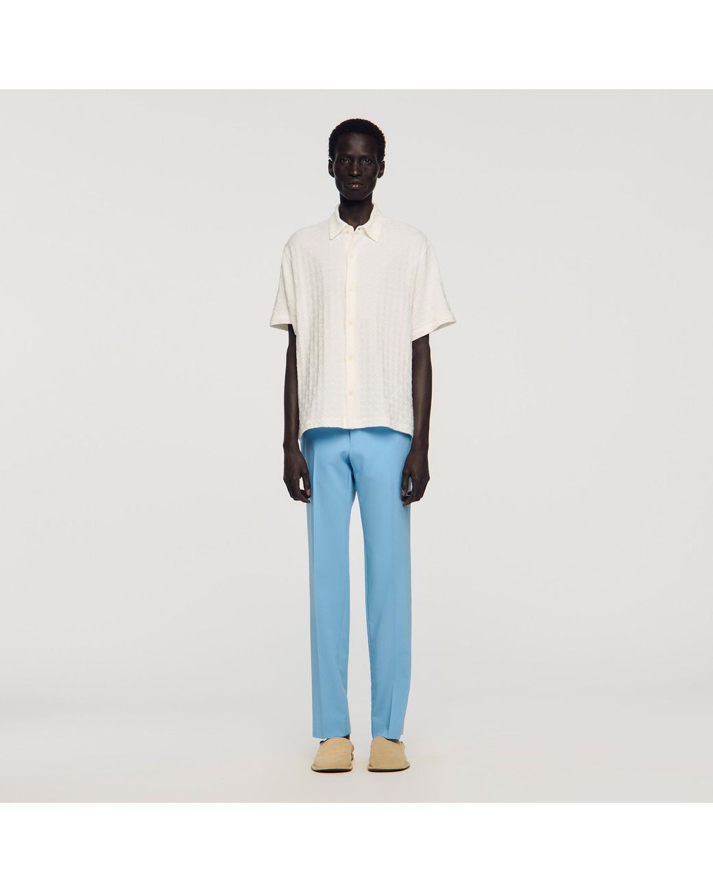 Sandro Blue Square Cross Cotton Jacquard Shirt for men