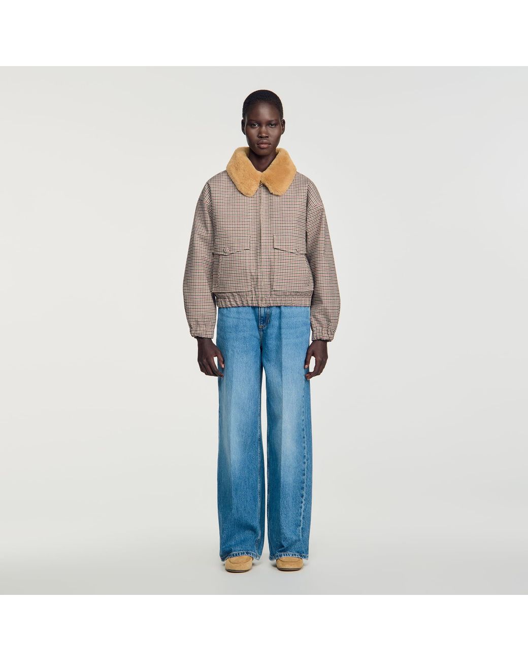 Sandro Blue Faux Fur-Lined Coat