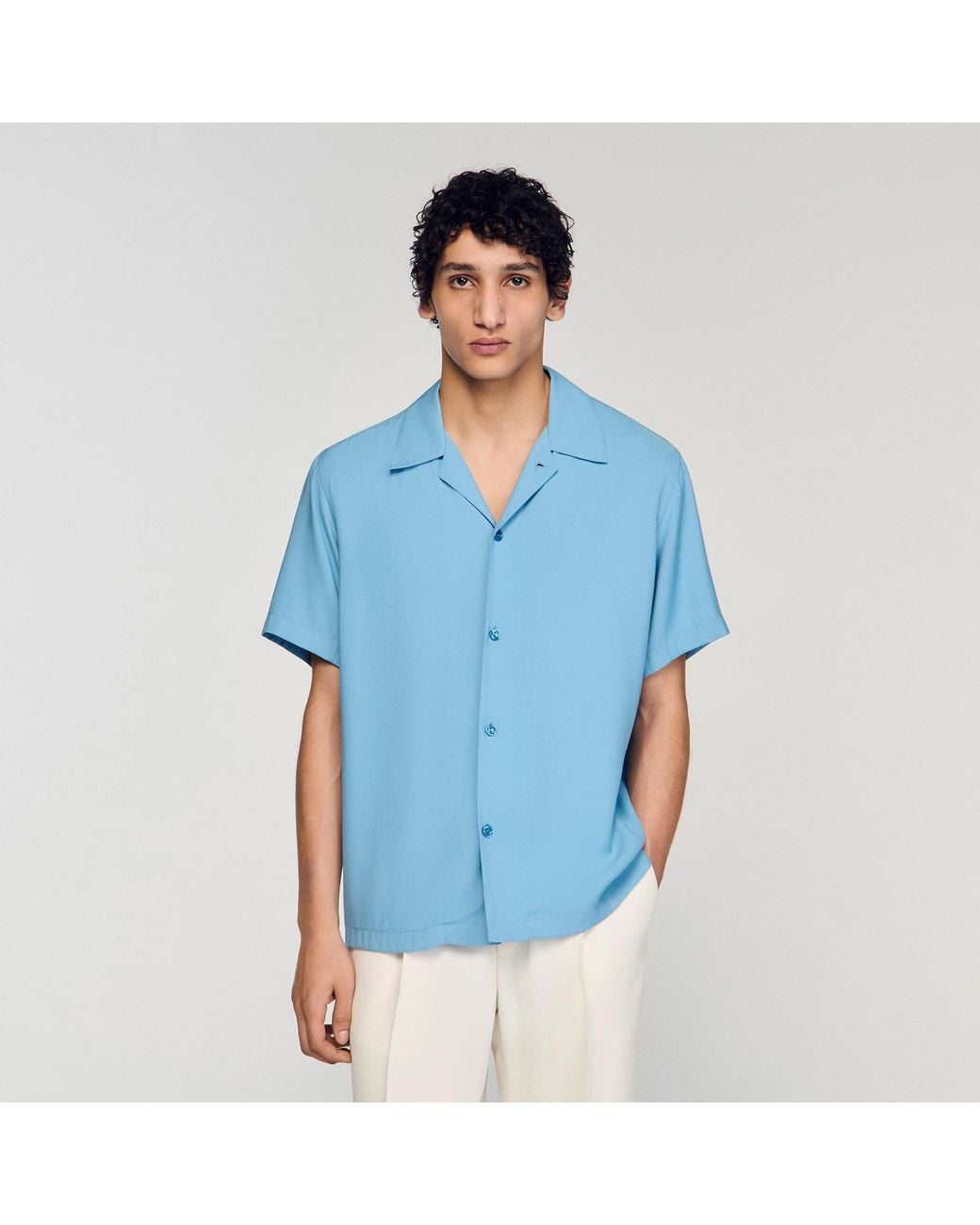 Sandro Blue Loose-Fit Shark Collar Shirt for men