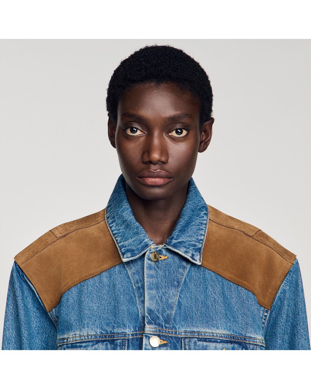 Sandro Blue Denim And Suede Jacket