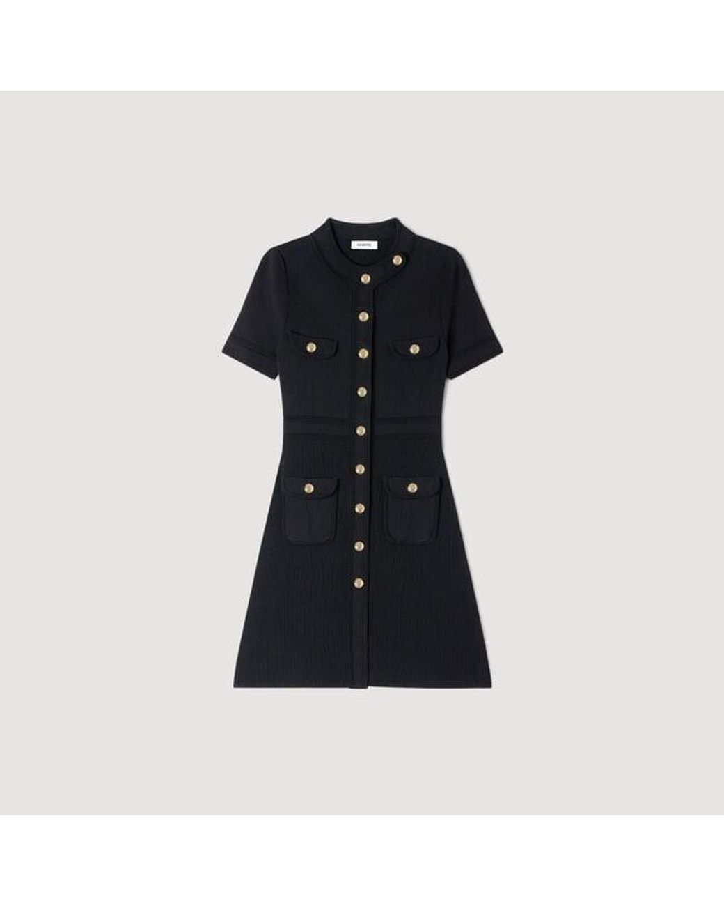 Sandro Blue Button-Up Knit Short Dress