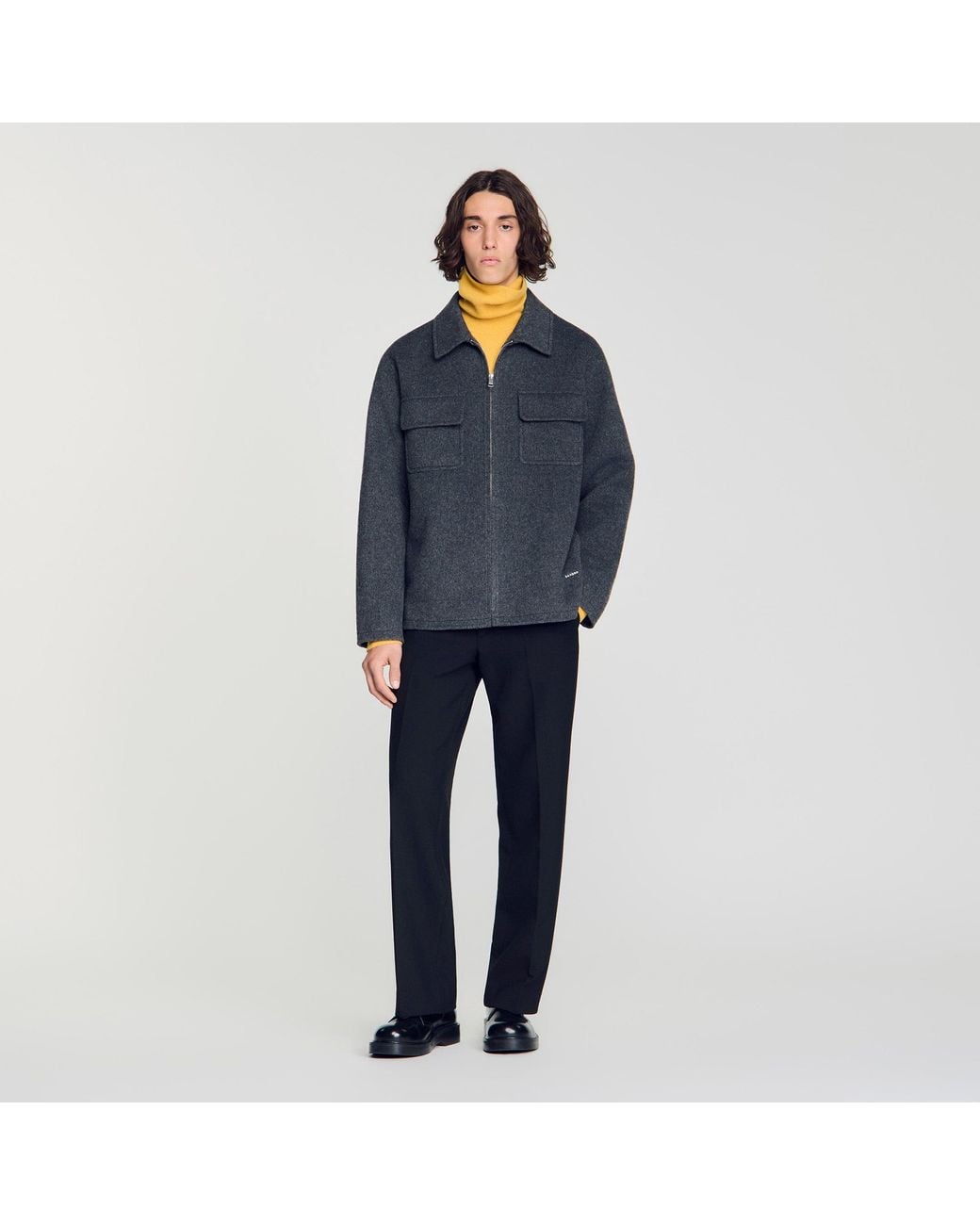 Sandro Blue Zipped Wool Overshirt for men