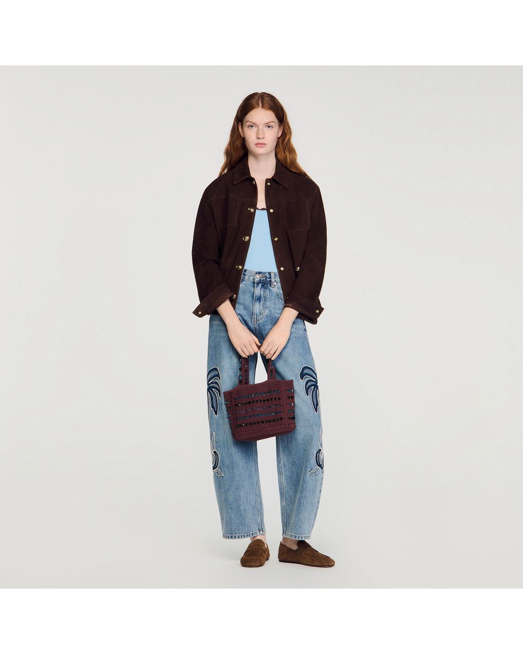 Sandro Red Beaded Crochet Bag
