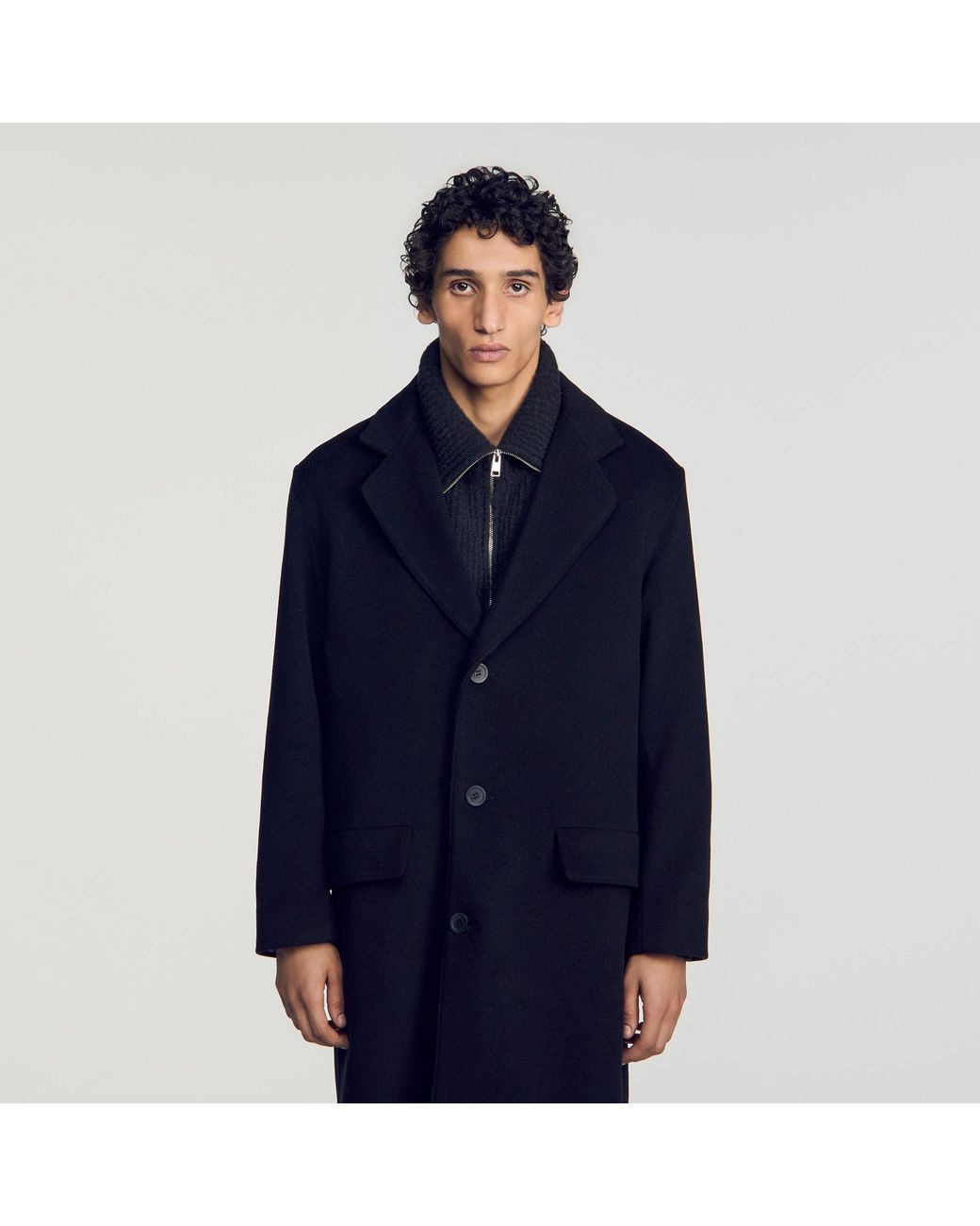 Sandro Blue Long Wool And Cashmere Coat for men