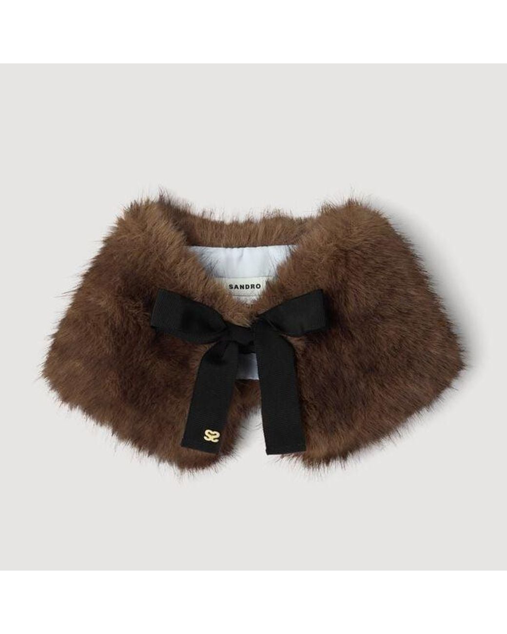 Sandro Brown Faux Fur Collar With Ribbon