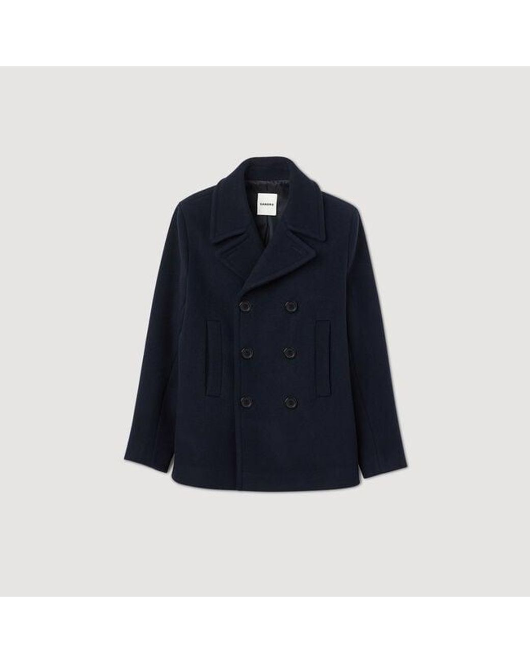 Sandro Blue Wool Pea Coat for men