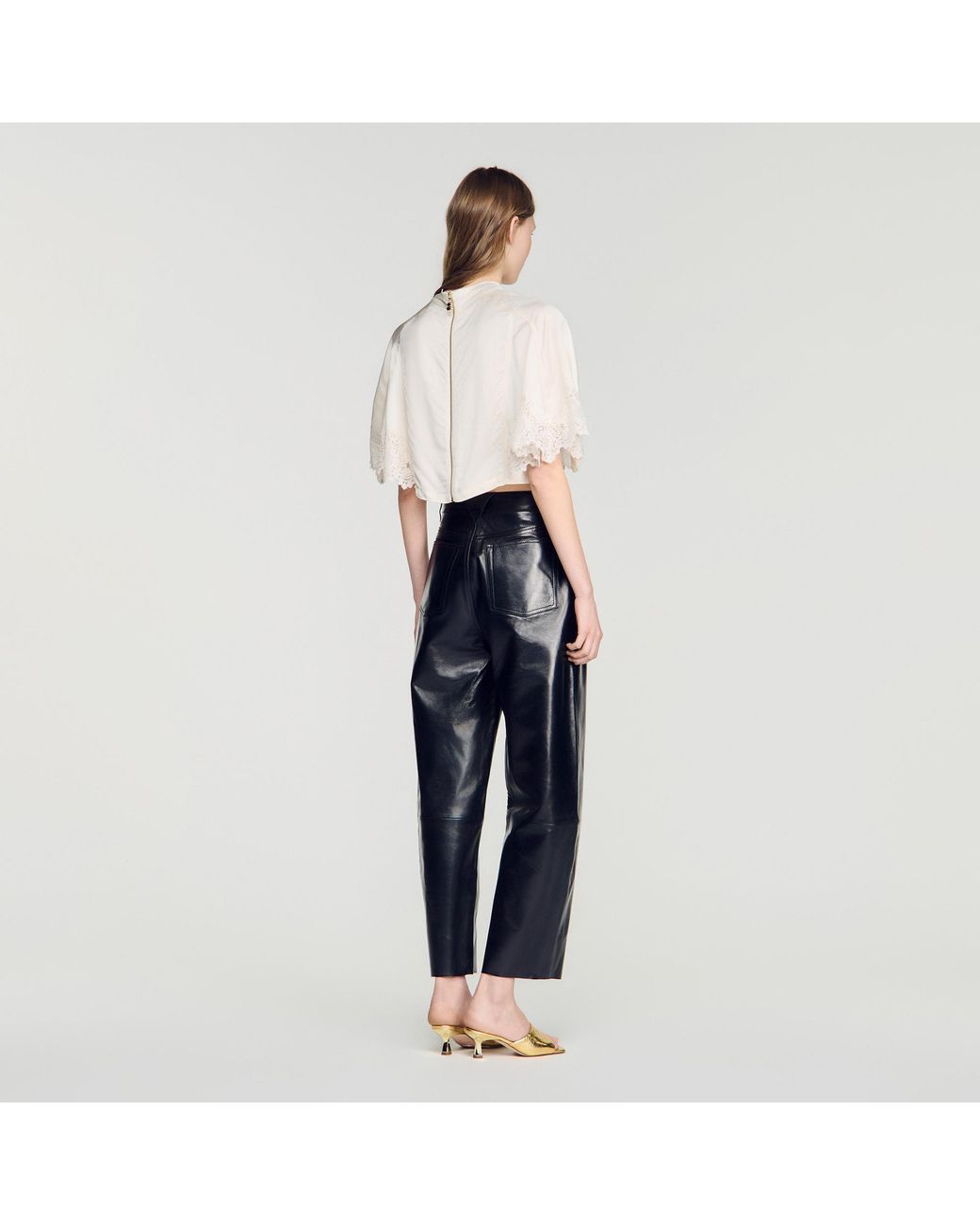 Sandro Blue Satin Cape-Effect Crop Top
