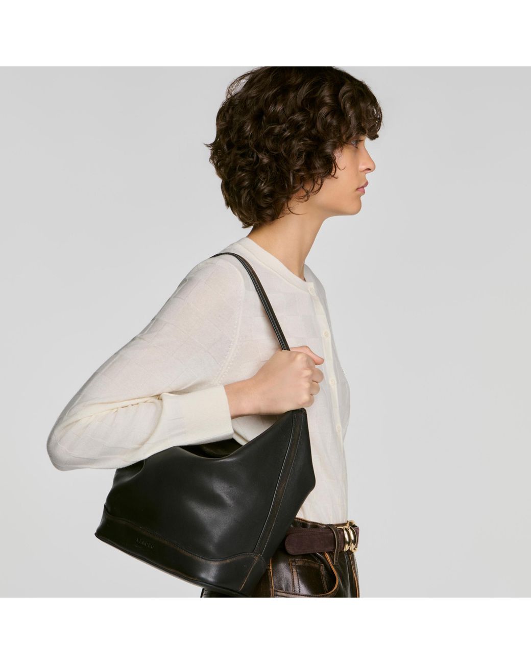 Sandro Black Tangoso Aged Leather Bucket Bag