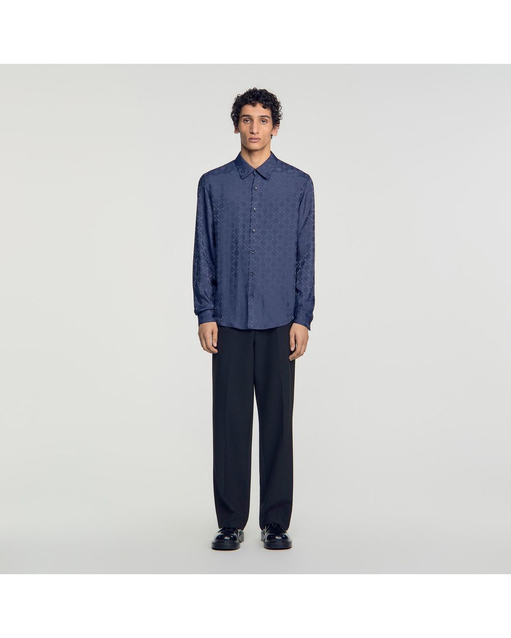 Sandro Blue Square Cross Loose-Fit Shirt for men