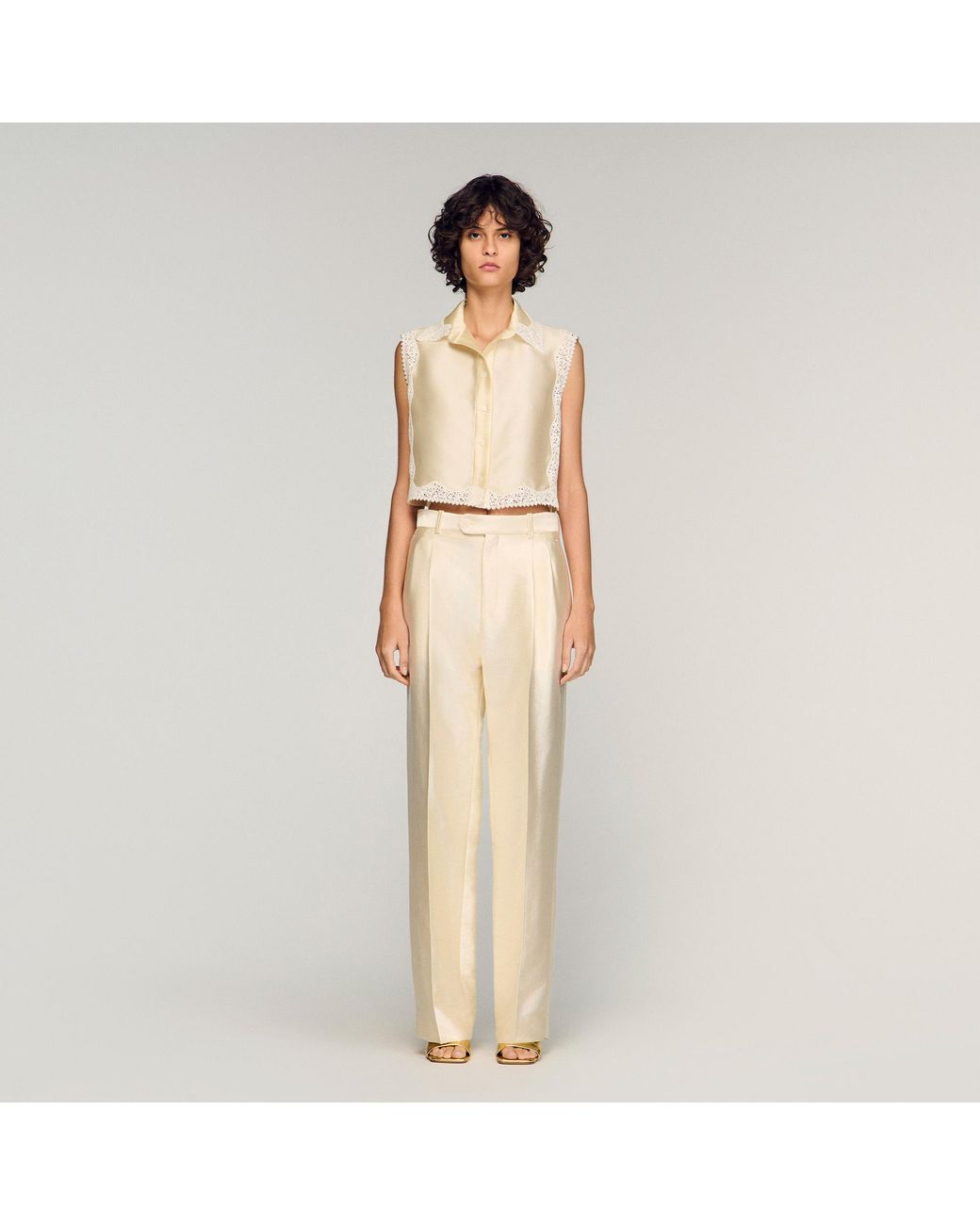 Sandro Natural Satin-Effect Trousers