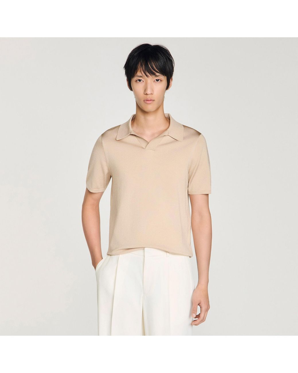 Sandro Natural Short-Sleeved V-Neck Polo Shirt for men
