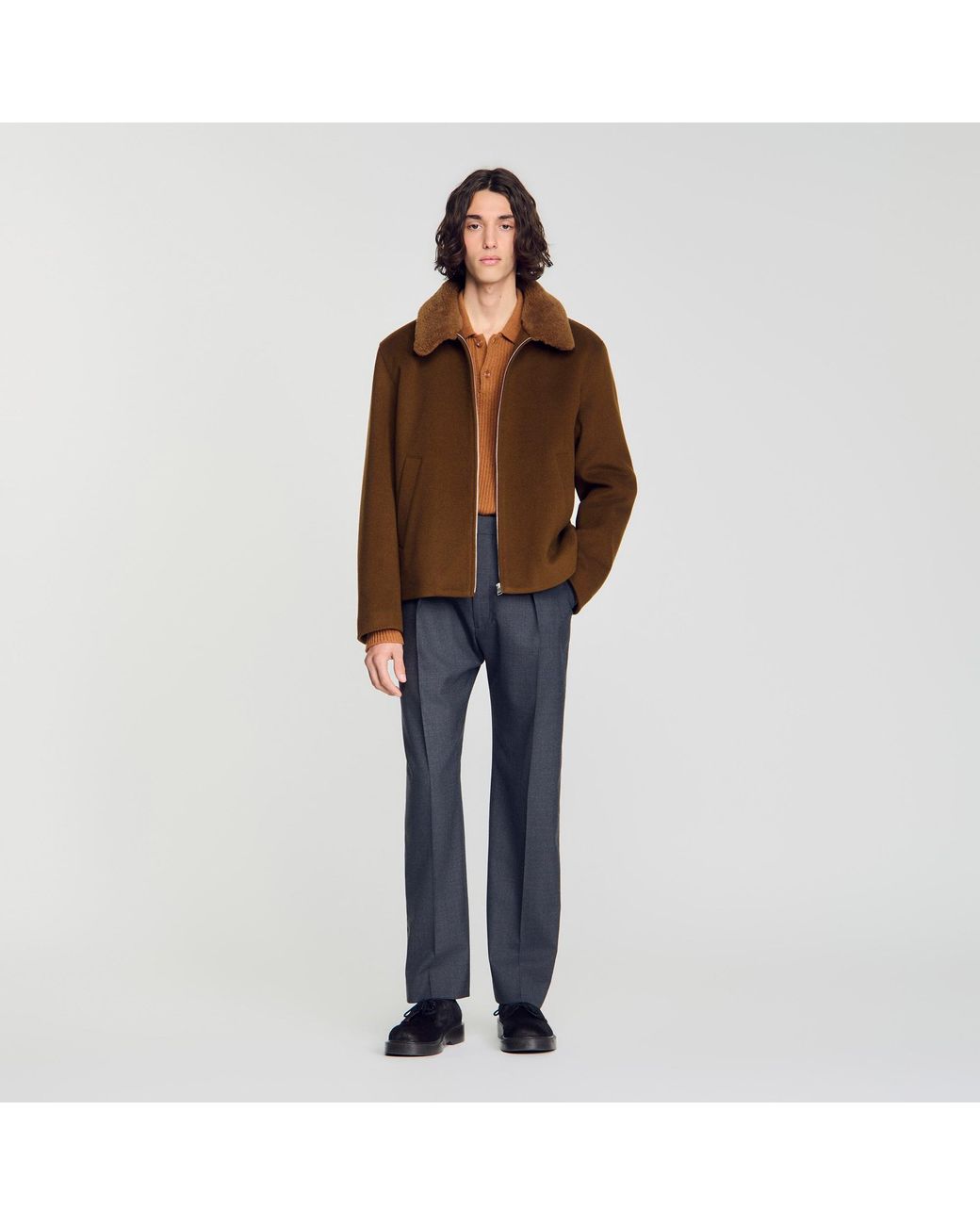 Sandro Brown Wool And Cashmere Jacket for men