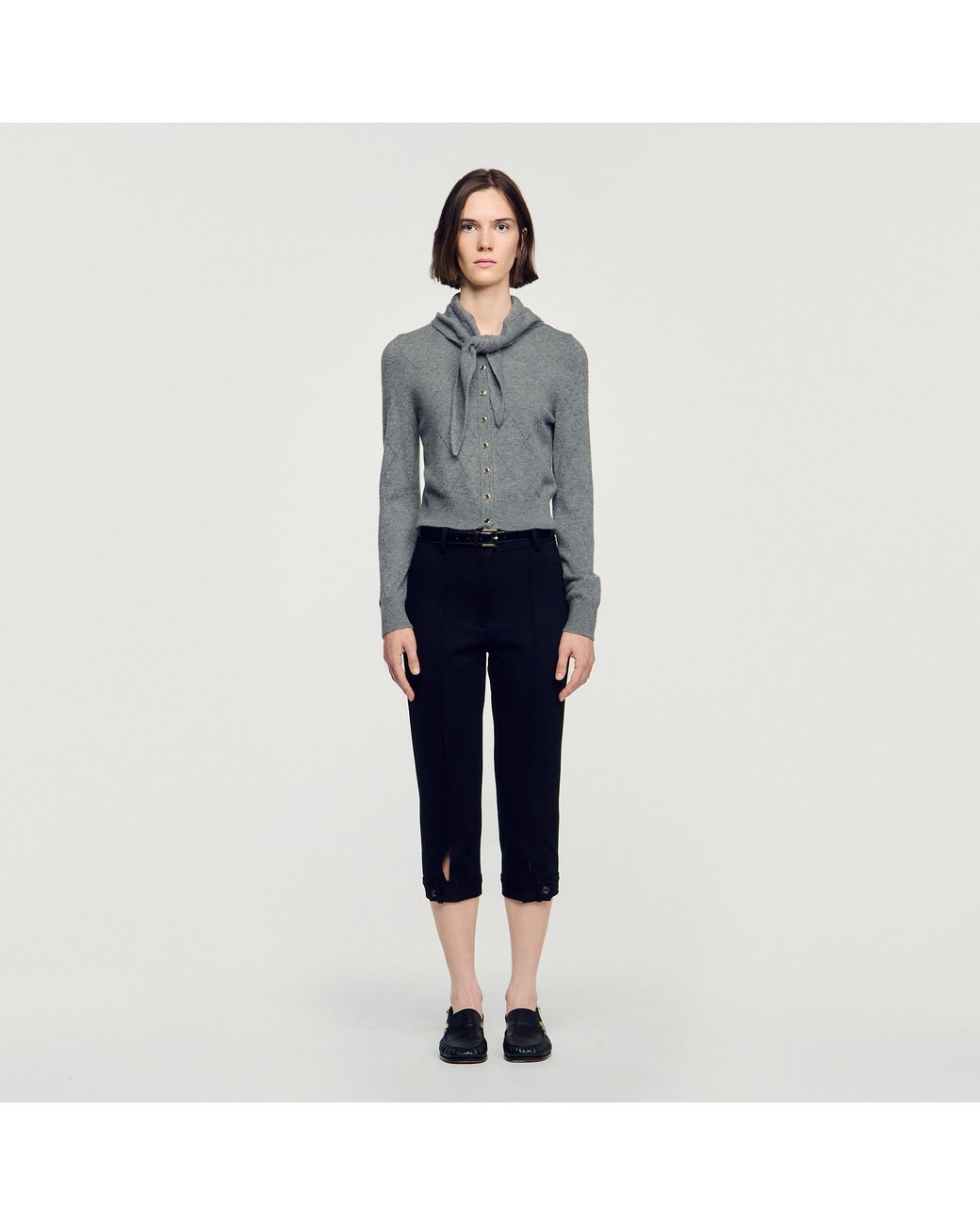 Sandro Blue Pointelle Knit Cardigan