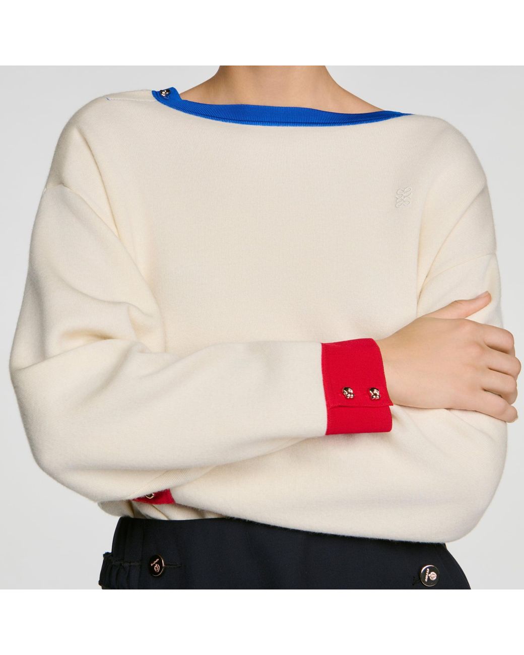 Sandro Multicolor Contrast Round-Neck Wool Sweater