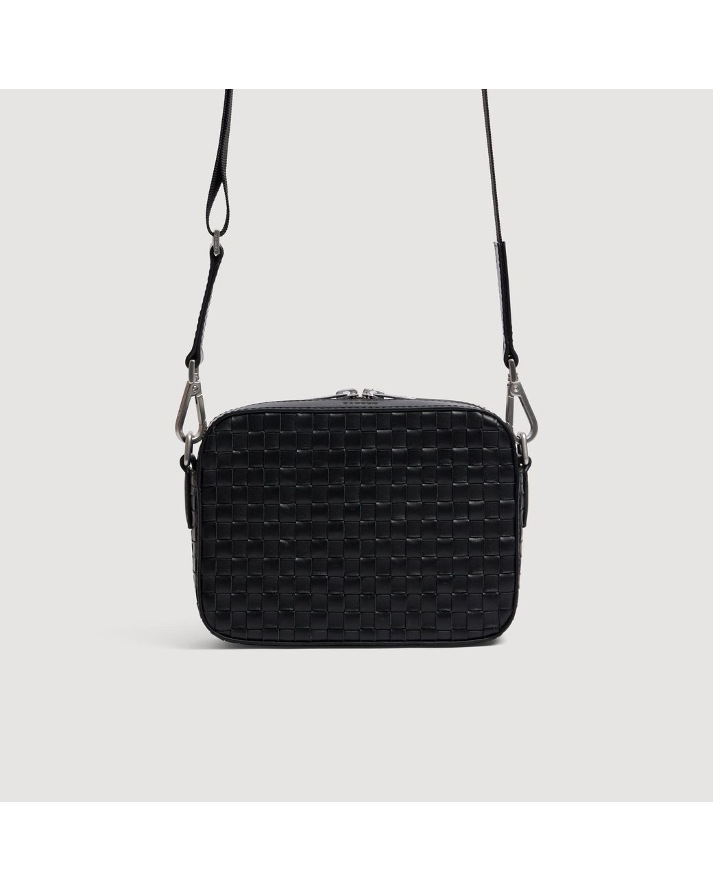 Sandro Black Small Woven Leather Bag for men