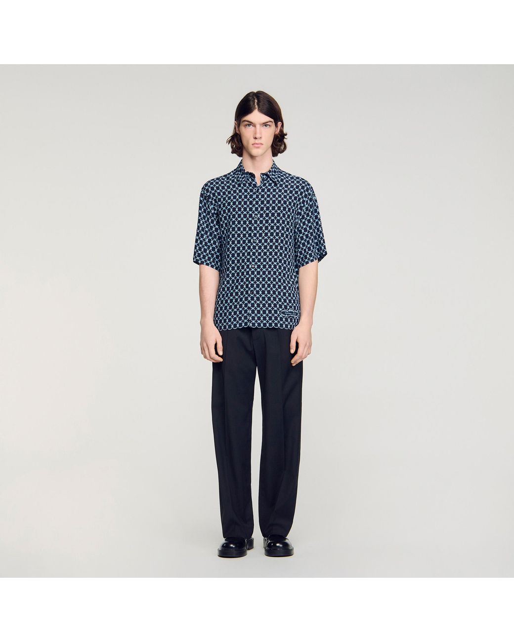 Sandro Blue Link Print Loose-Fit Shirt for men