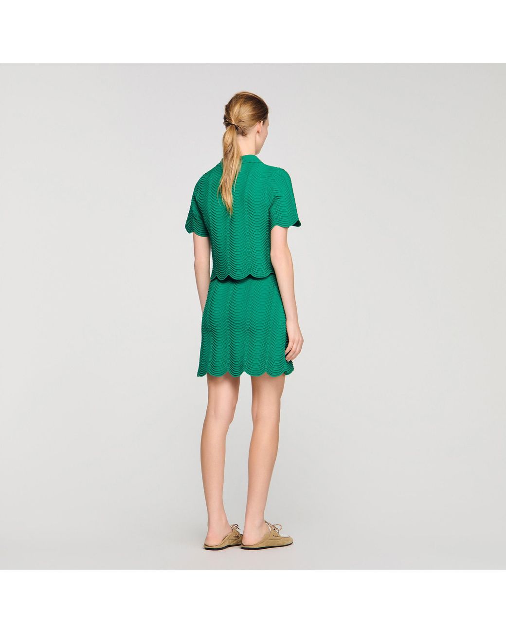 Sandro Green Short Fancy Knit Skirt