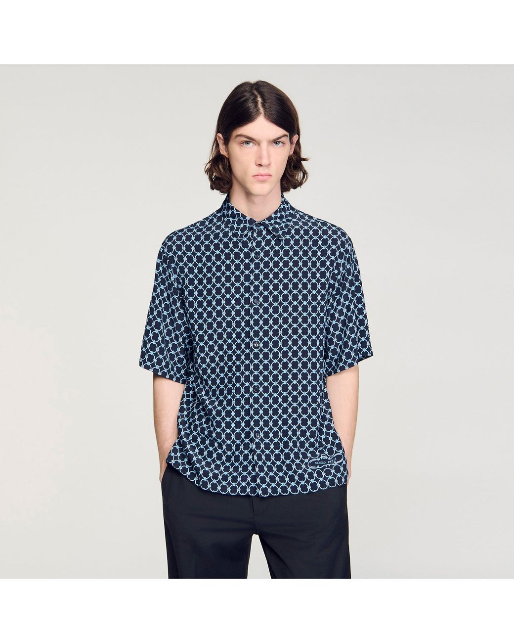Sandro Blue Link Print Loose-Fit Shirt for men