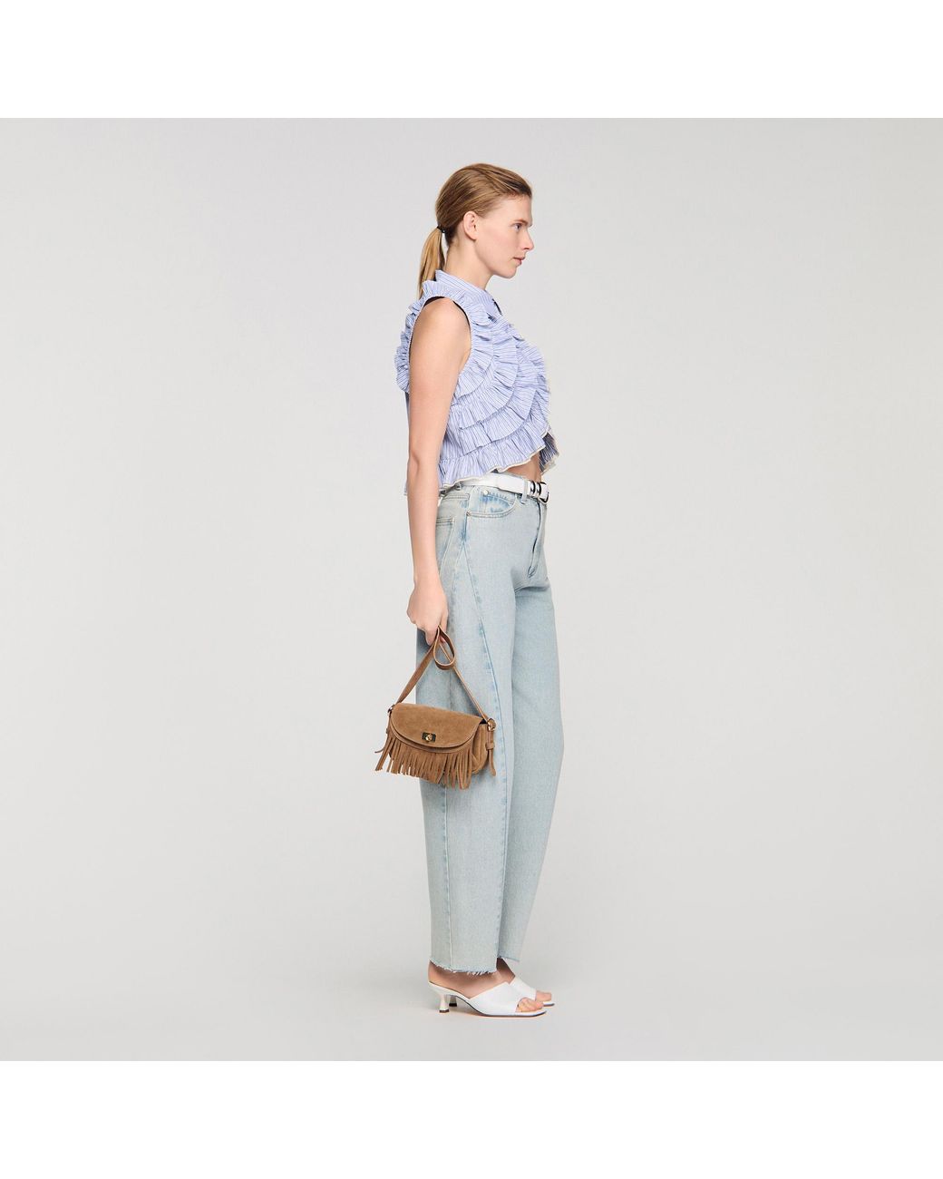 Sandro Natural Mini Mambo Suede Bag