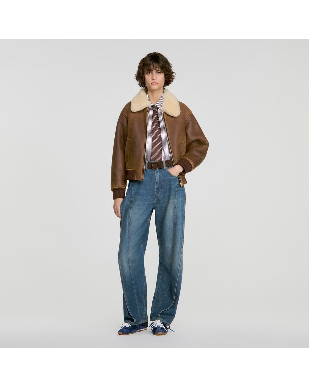 Sandro Blue Zipped Shearling Jacket