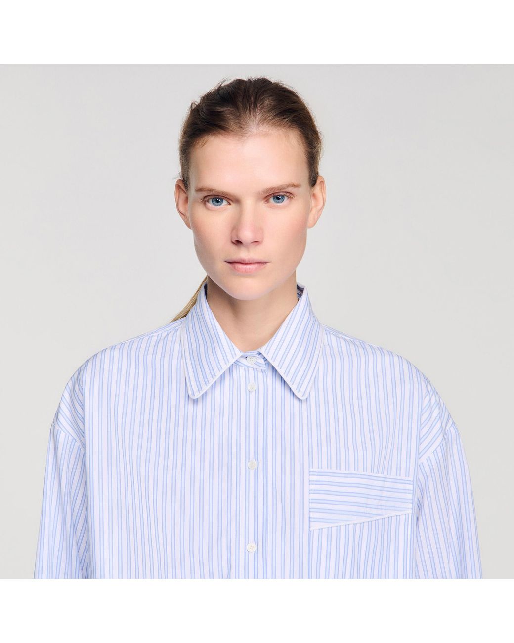 Sandro Blue Cropped Striped Shirt