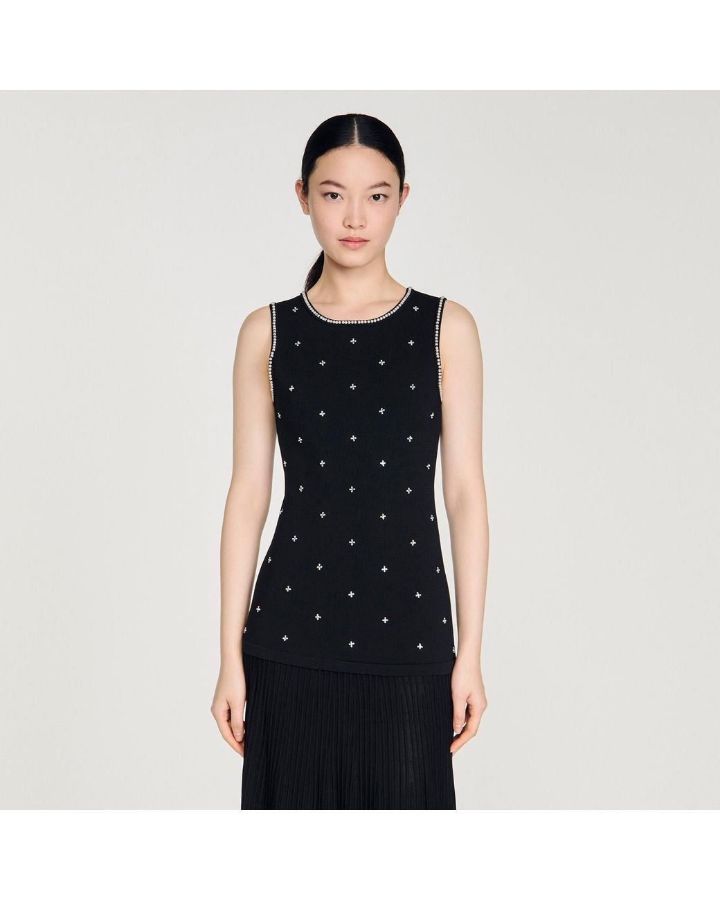 Sandro Black Rhinestone Flower Print Maxi Dress