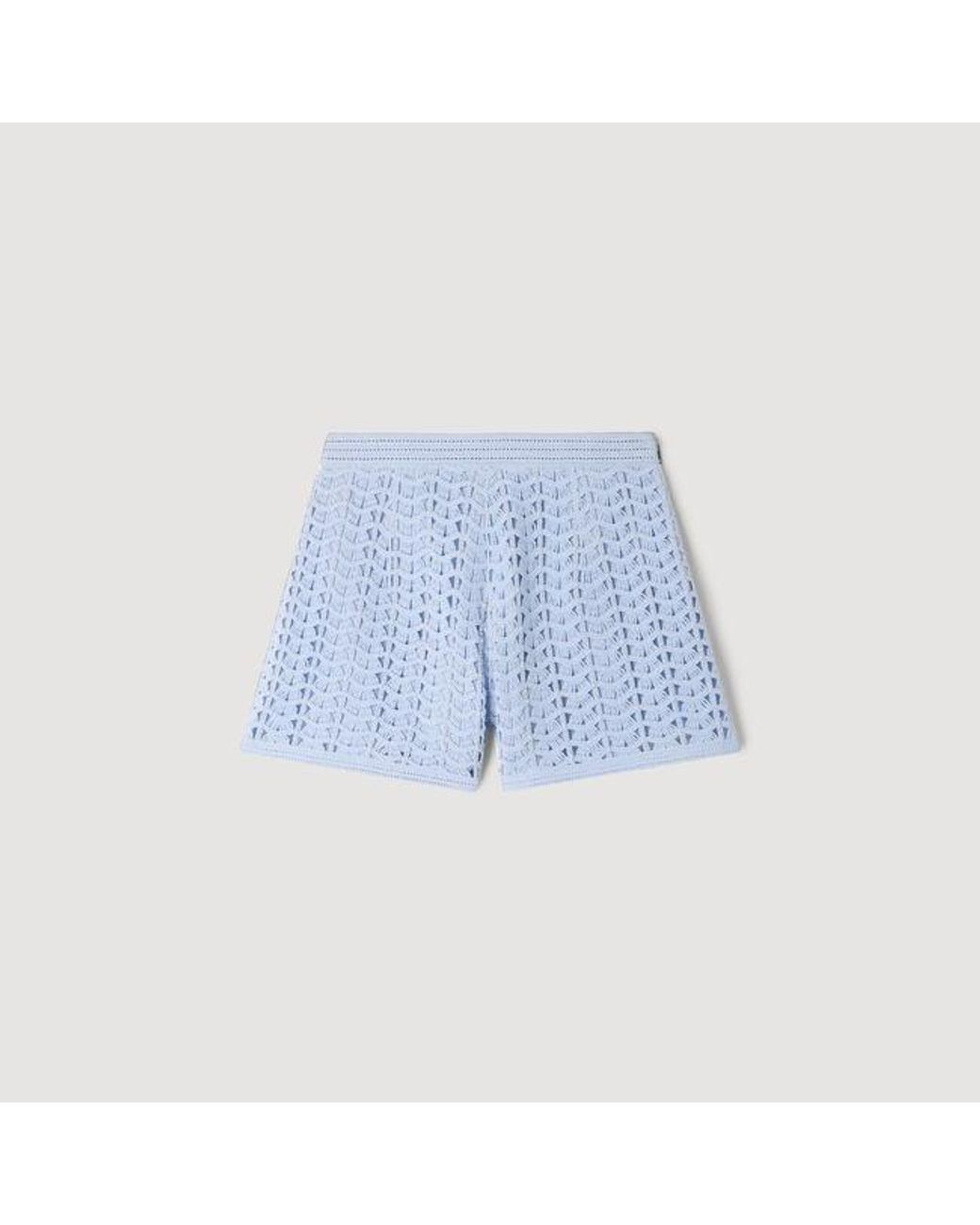 Sandro Blue High-Waisted Beaded Crochet Shorts