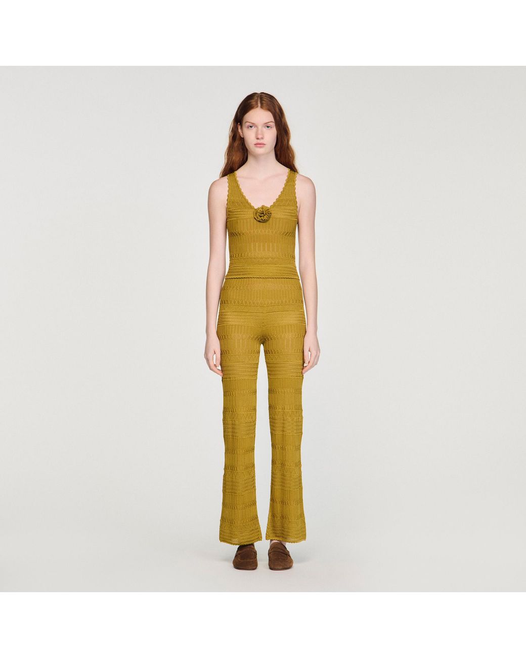 Sandro Metallic Floral Pointelle Knit Top