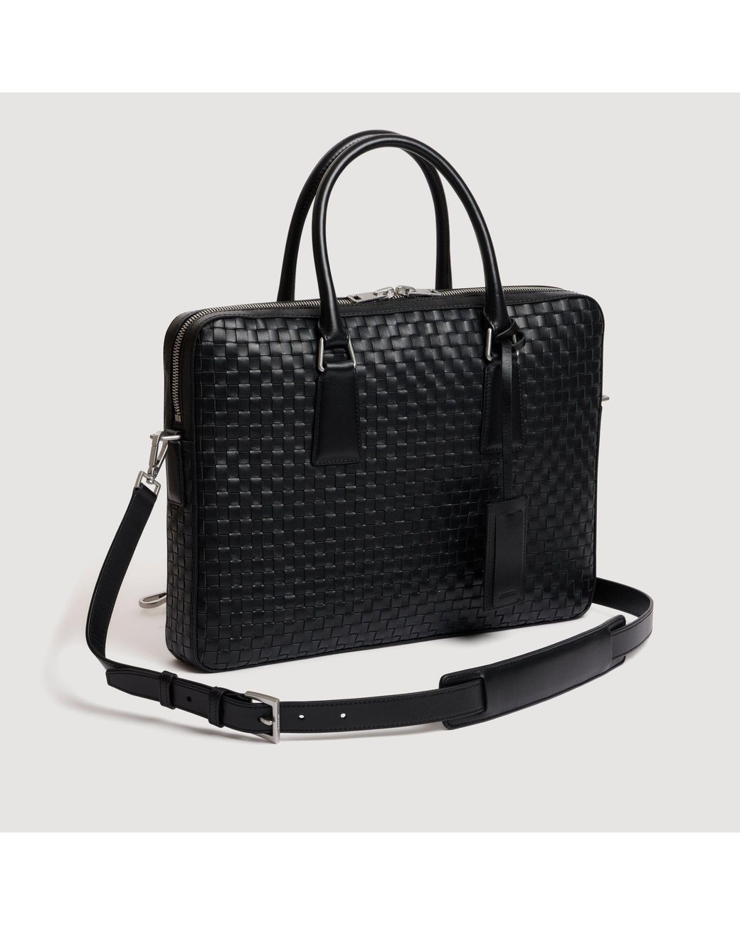 Sandro Black Woven Leather Briefcase for men