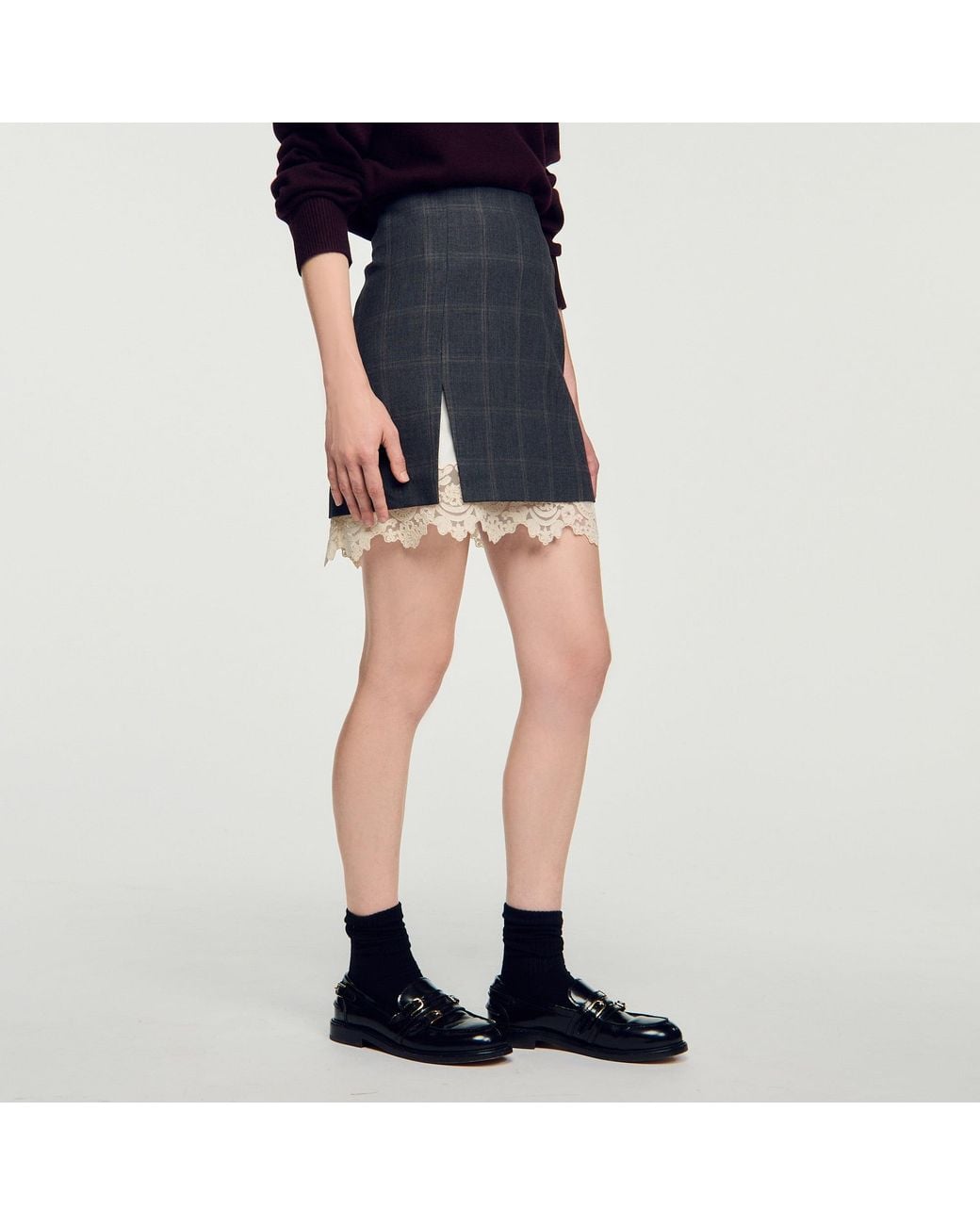 Sandro Blue Short Skirt With Lace Panel
