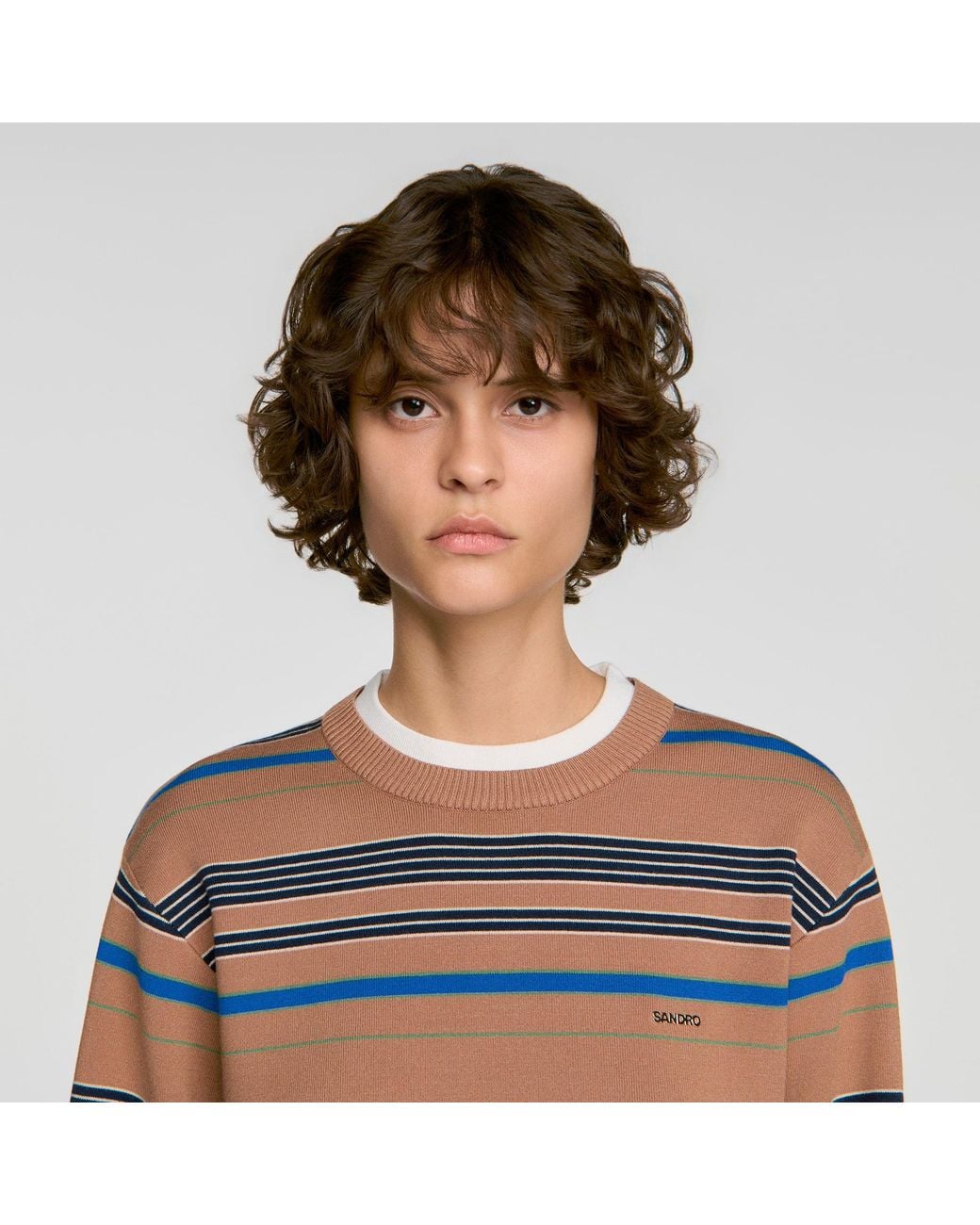 Sandro White Layered Effect Striped Sweater