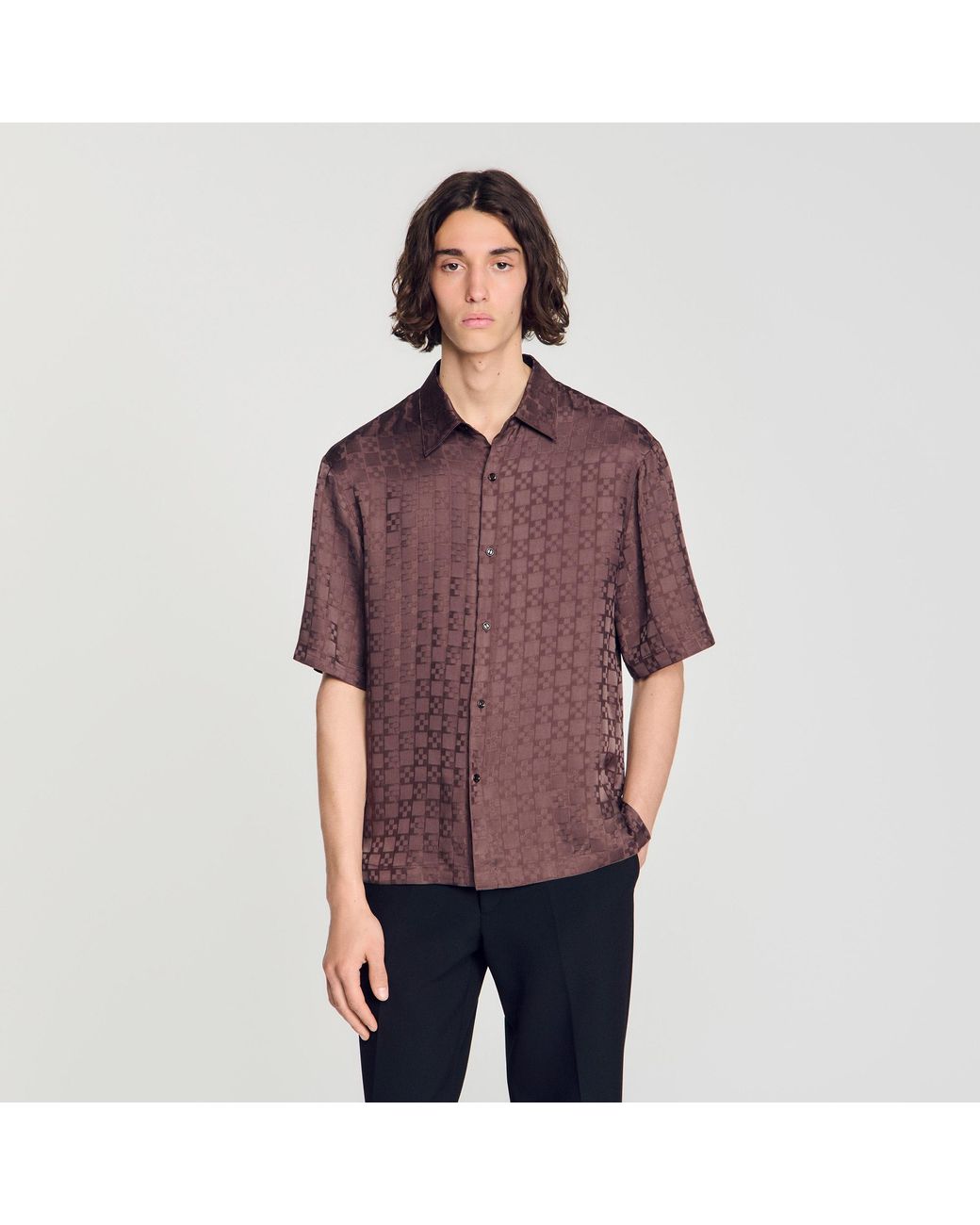 Sandro Red Square Cross Loose-Fit Shirt for men