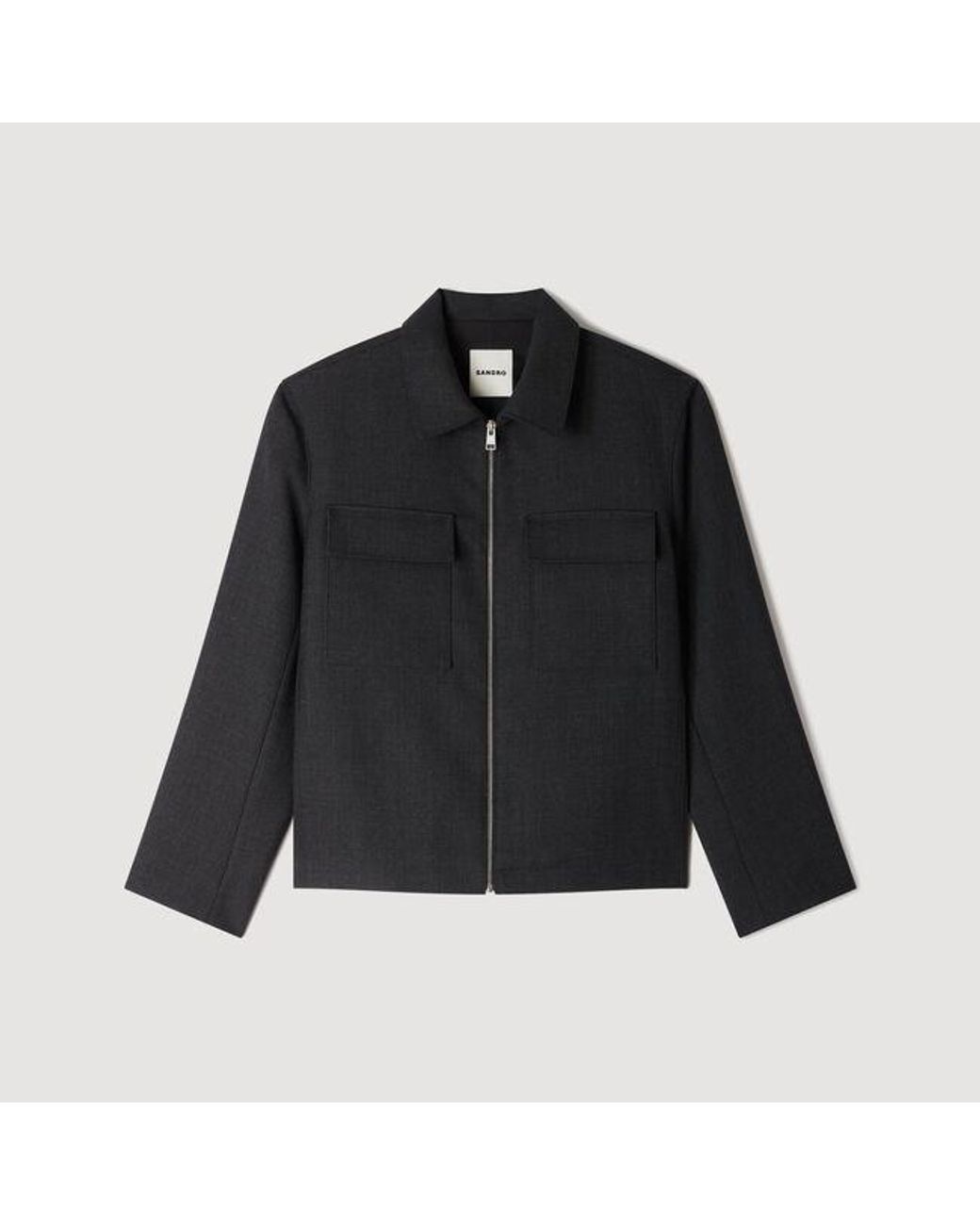 Sandro Black Straight Zip-Up Jacket for men