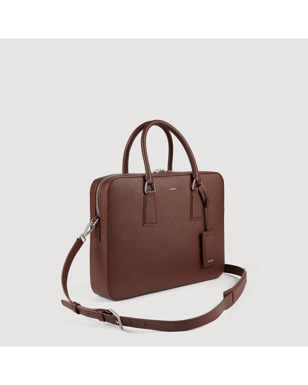 Sandro Brown Reconstituted Leather Briefcase for men