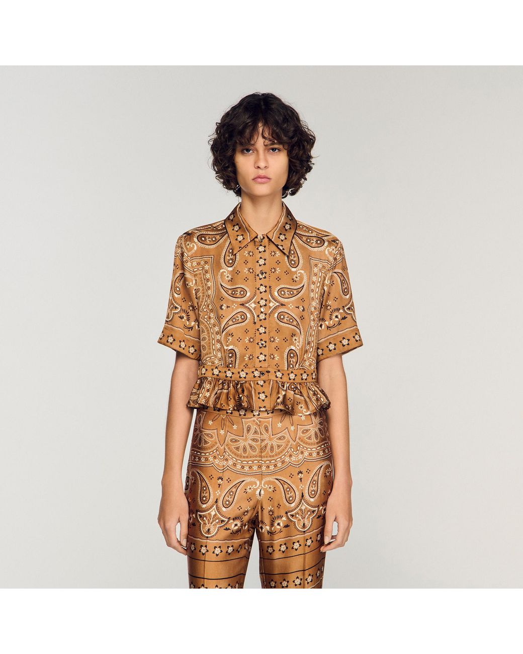Sandro Natural Bandana Print Cropped Shirt