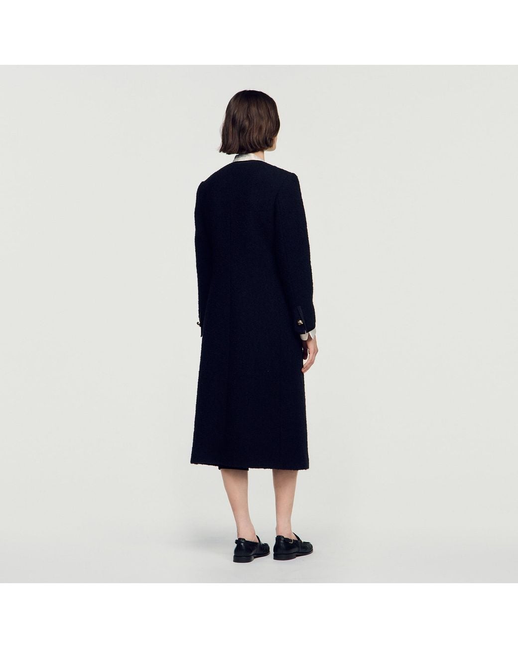 Sandro Blue Tweed Coat With Jewel Buttons