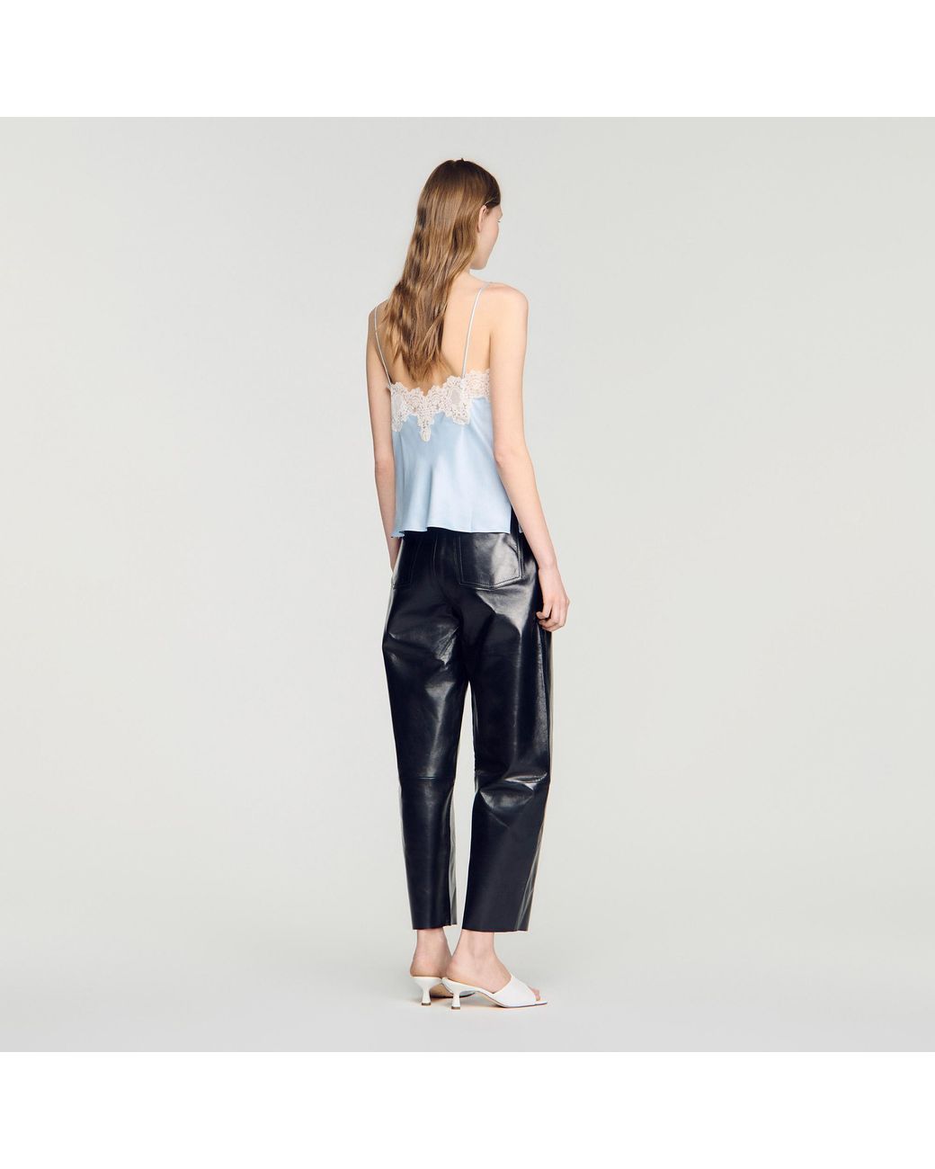 Sandro Blue Lingerie-Style Top With Lace