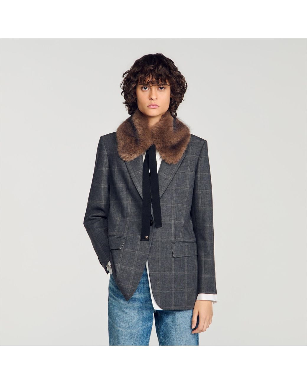 Sandro Brown Faux Fur Collar With Ribbon