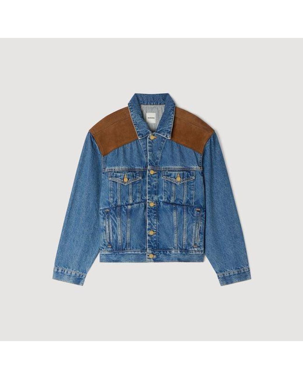 Sandro Blue Denim And Suede Jacket