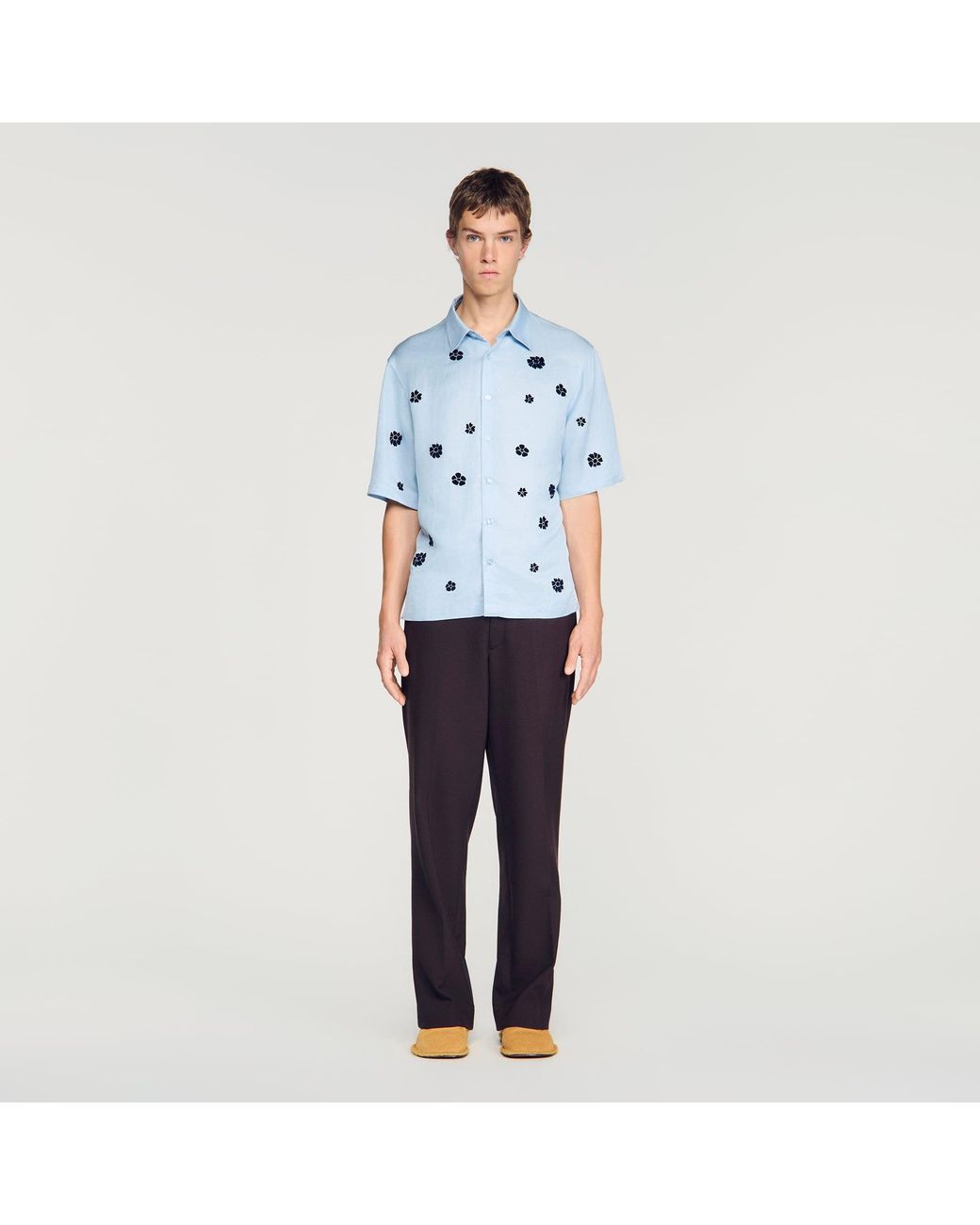 Sandro Blue Loose-Fit Floral Shirt for men