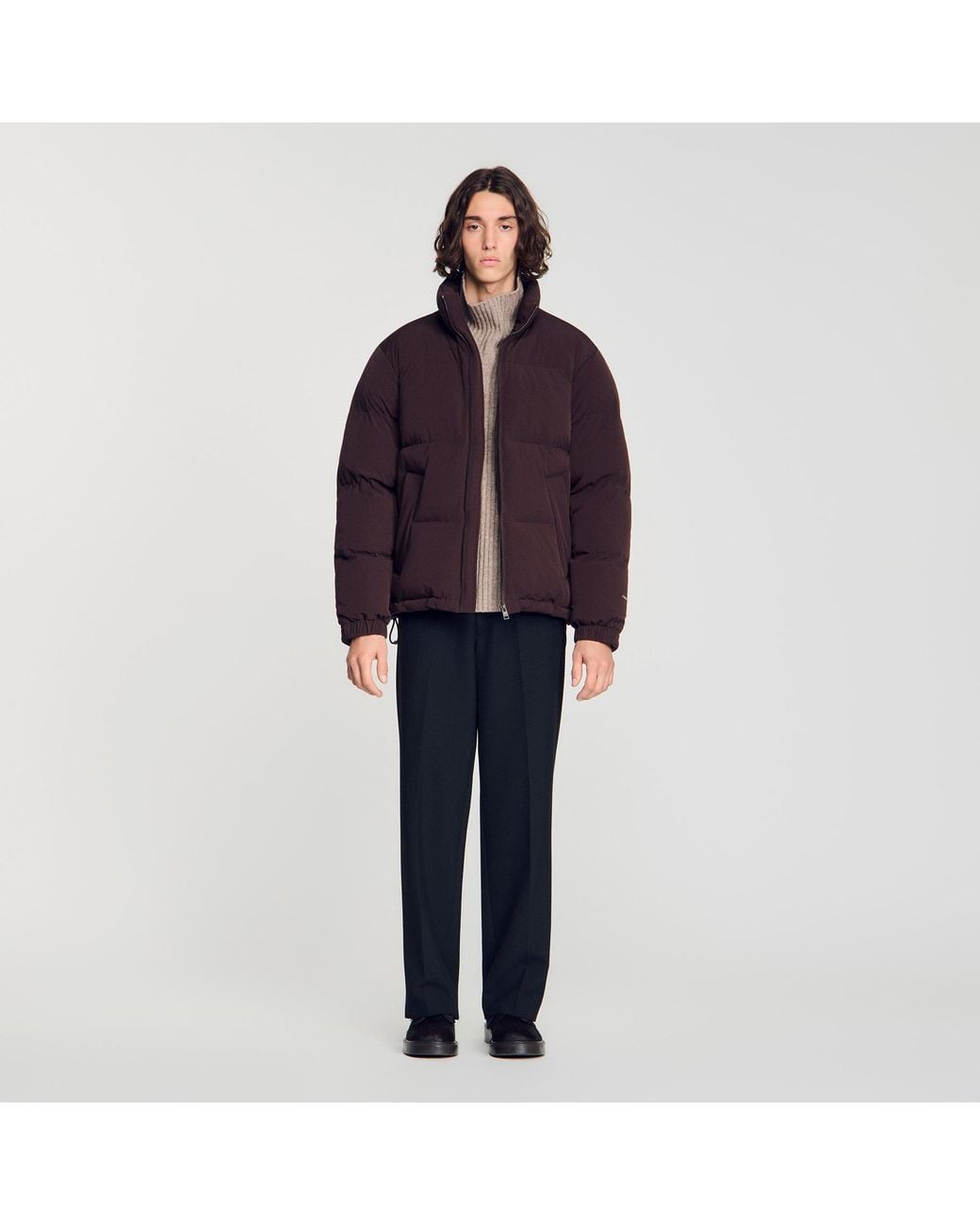 Sandro Blue Zip-Up Tech Fabric Puffer Jacket for men