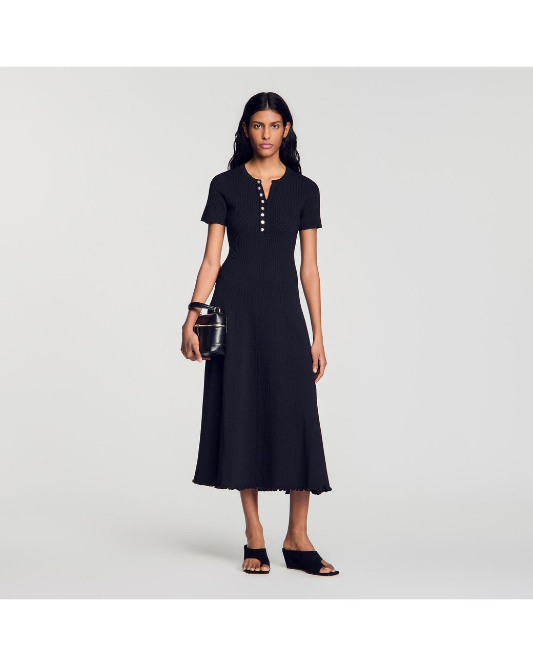 Sandro Blue Ribbed Knit Maxi Dress